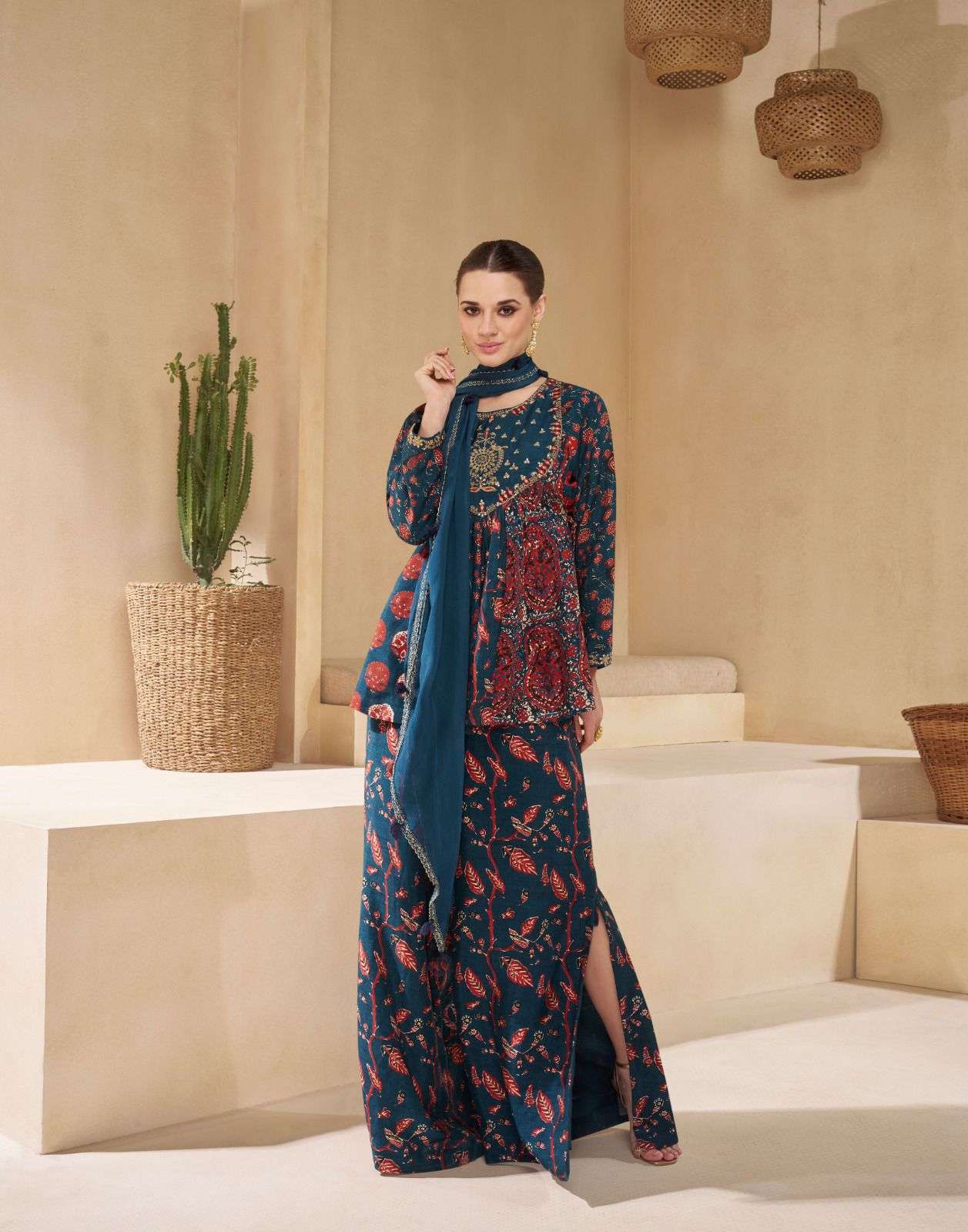 CHAKORI BY SAYURI DESIGNER REAL CHINON SILK EMBROIDERY WORK KURTI PLAZO WITH DUPATTA