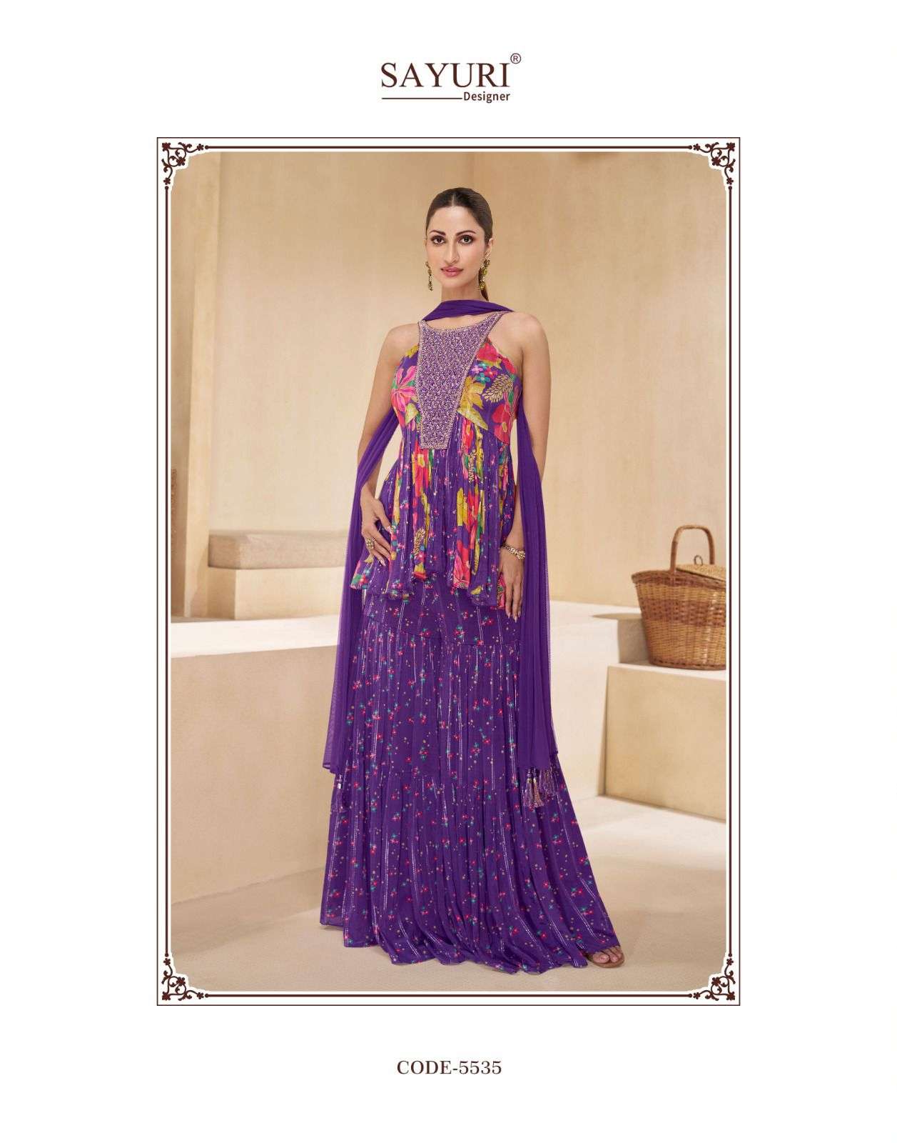 CHAKORI BY SAYURI DESIGNER REAL CHINON SILK EMBROIDERY WORK KURTI PLAZO WITH DUPATTA