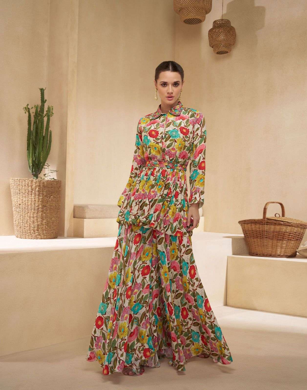 CHAKORI BY SAYURI DESIGNER REAL CHINON SILK EMBROIDERY WORK KURTI PLAZO WITH DUPATTA