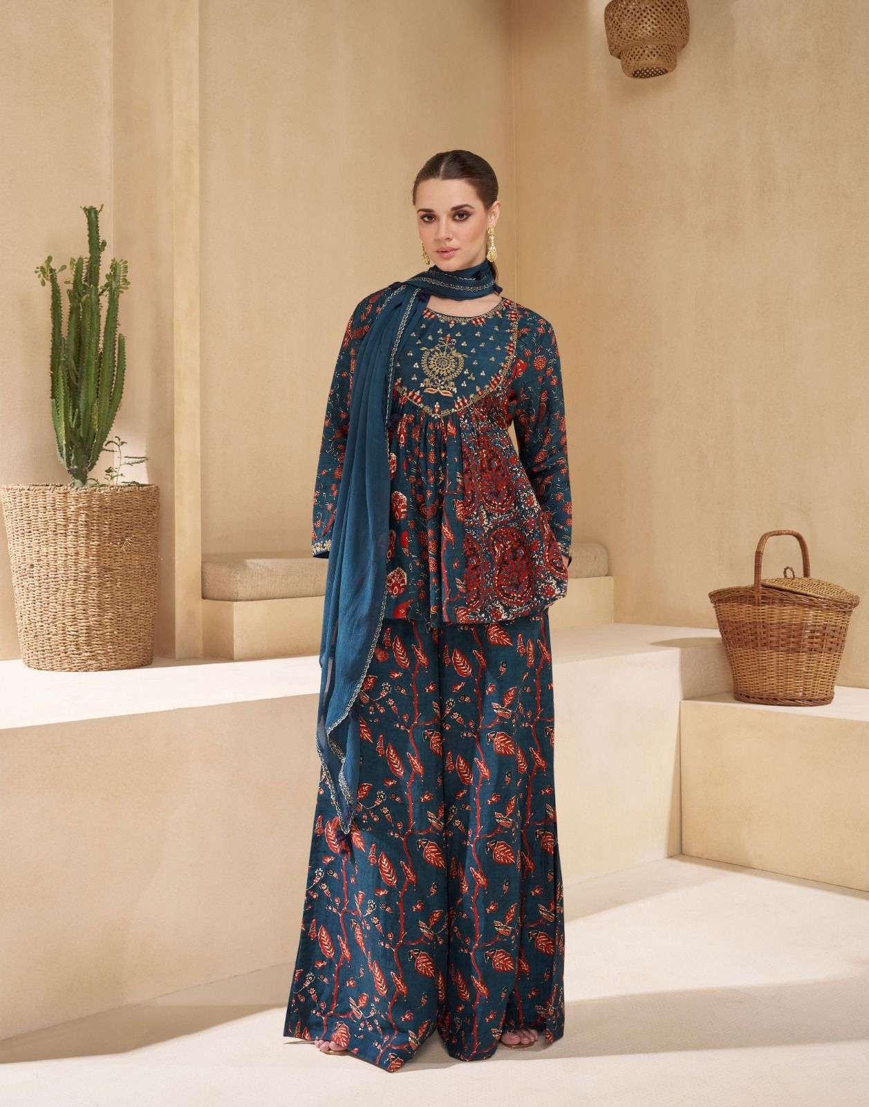 CHAKORI BY SAYURI DESIGNER REAL CHINON SILK EMBROIDERY WORK KURTI PLAZO WITH DUPATTA