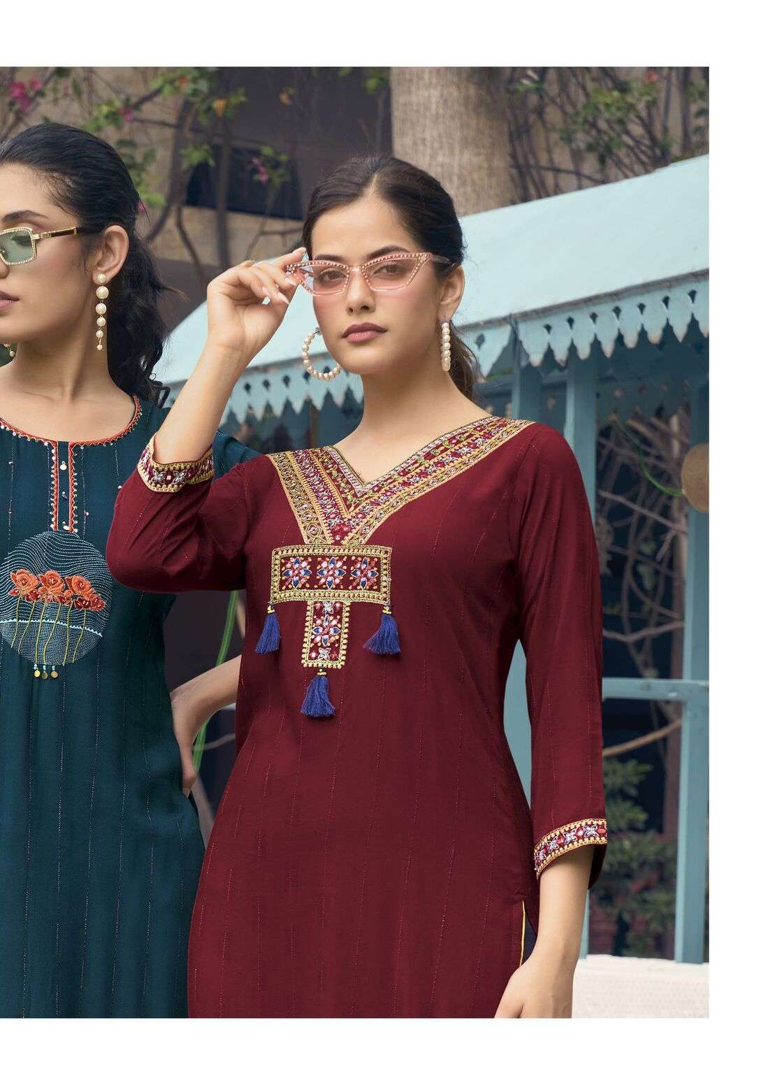 CHARVEE BY KARISSA HEAVY RAYON THREAD HANDWORK KURTI 