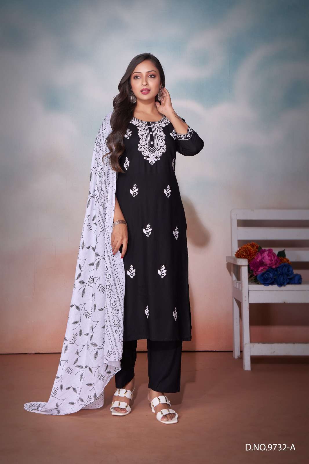 CHIKANKARI BY TEXOFAB RAYON TOP WITH HEAVY EMBROIDERY COTTON PRINT DUPATTA 