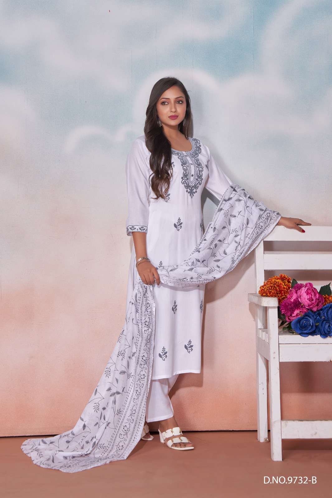 CHIKANKARI BY TEXOFAB RAYON TOP WITH HEAVY EMBROIDERY COTTON PRINT DUPATTA 