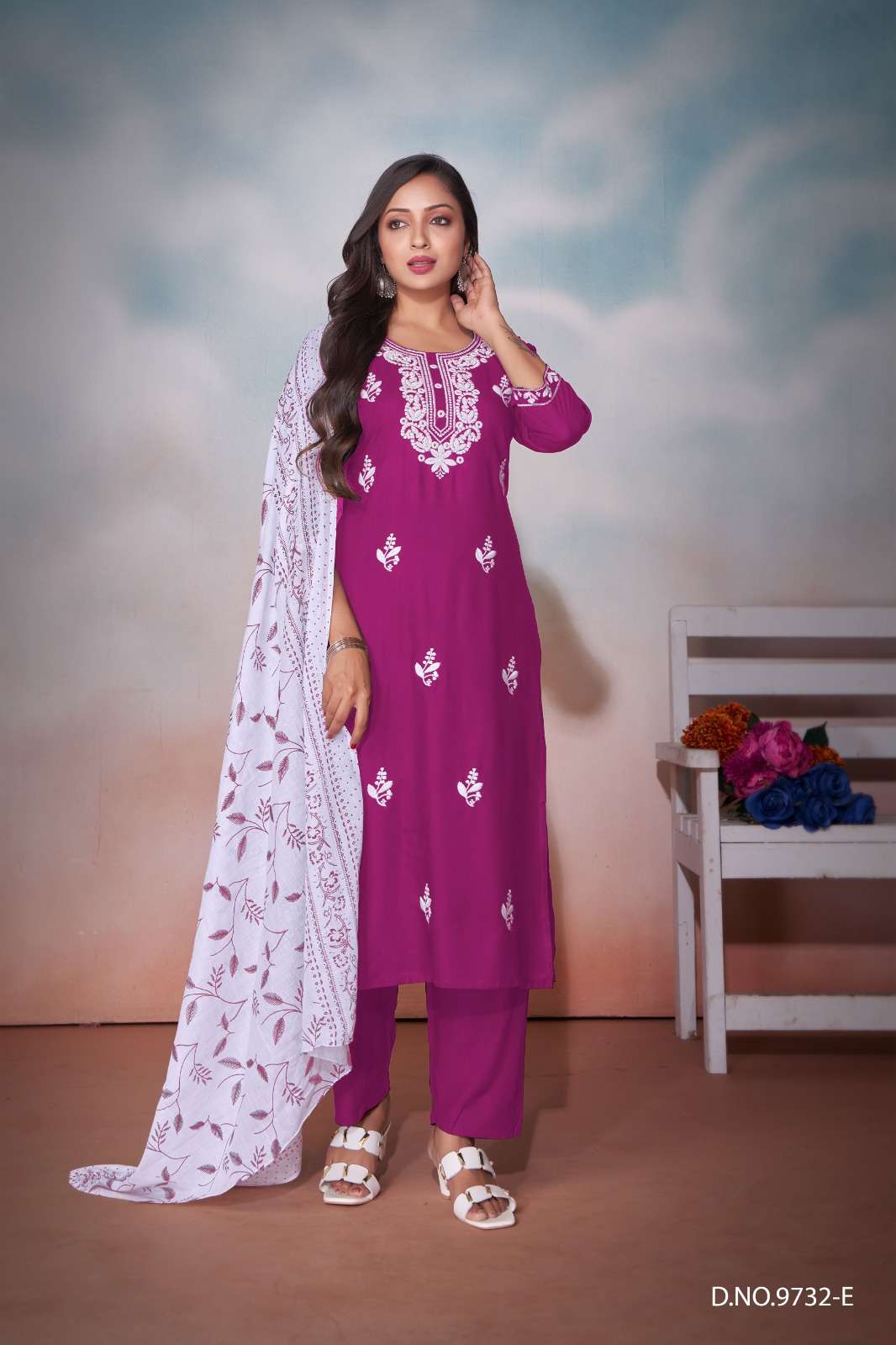 CHIKANKARI BY TEXOFAB RAYON TOP WITH HEAVY EMBROIDERY COTTON PRINT DUPATTA 