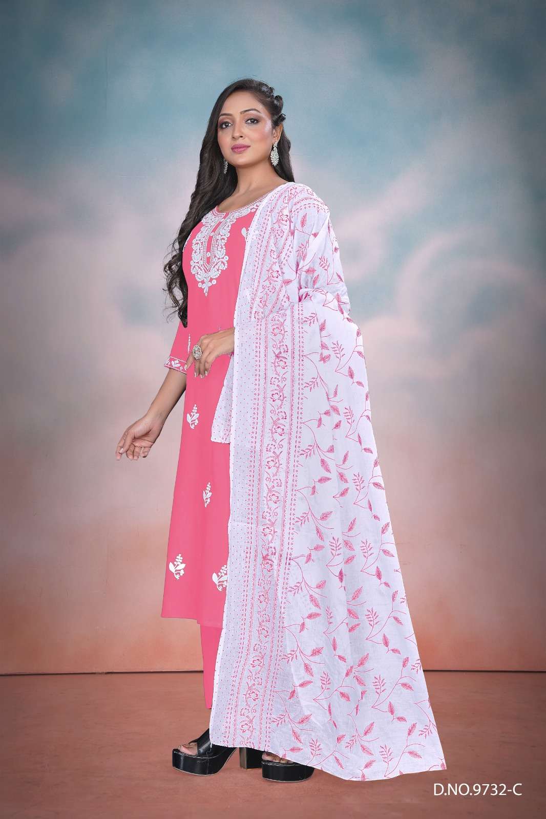 CHIKANKARI BY TEXOFAB RAYON TOP WITH HEAVY EMBROIDERY COTTON PRINT DUPATTA 