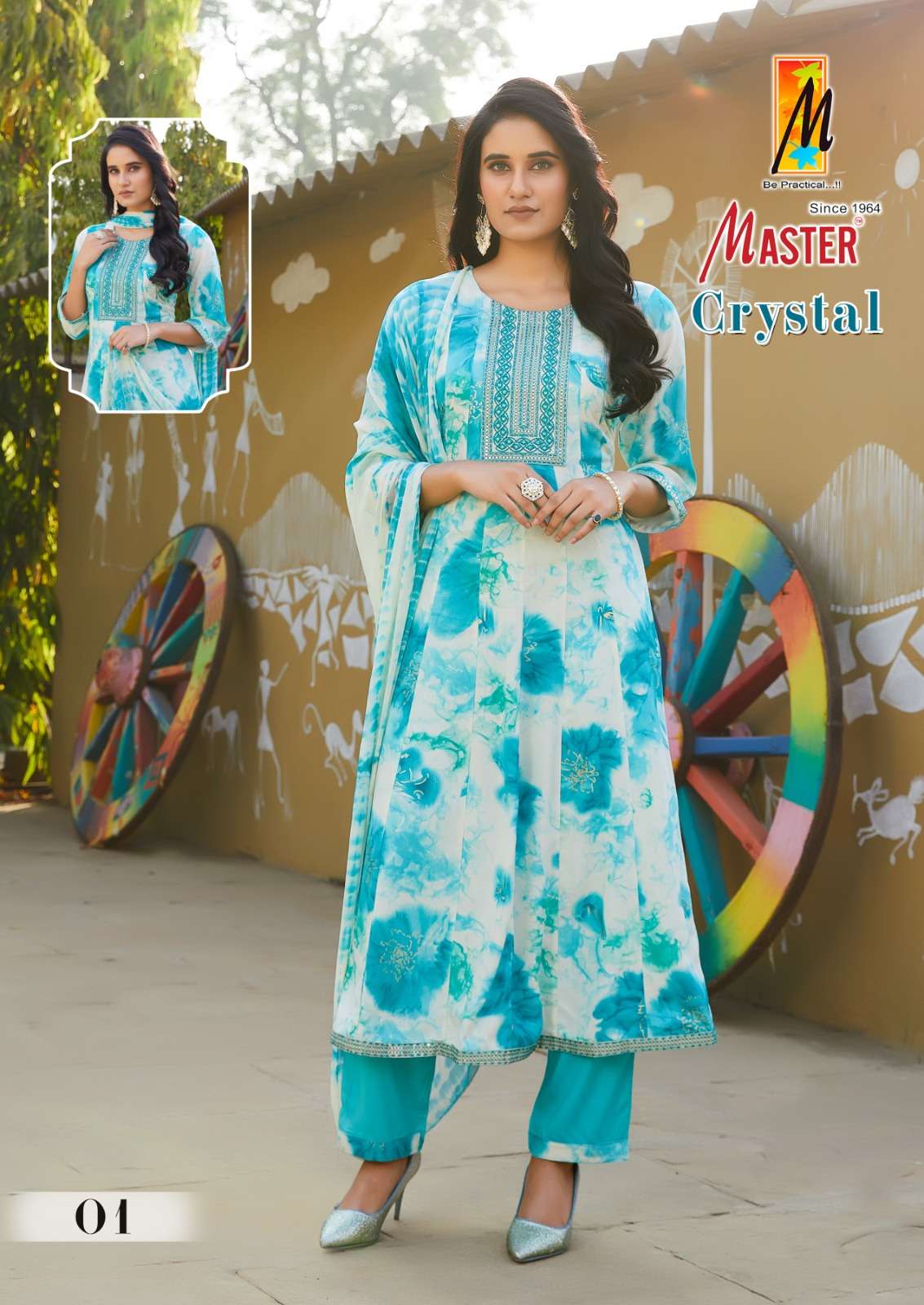 CRYSTAL GHERA BY MASTER RAYON PRINTED KURTI PANT WITH DUPATTA 