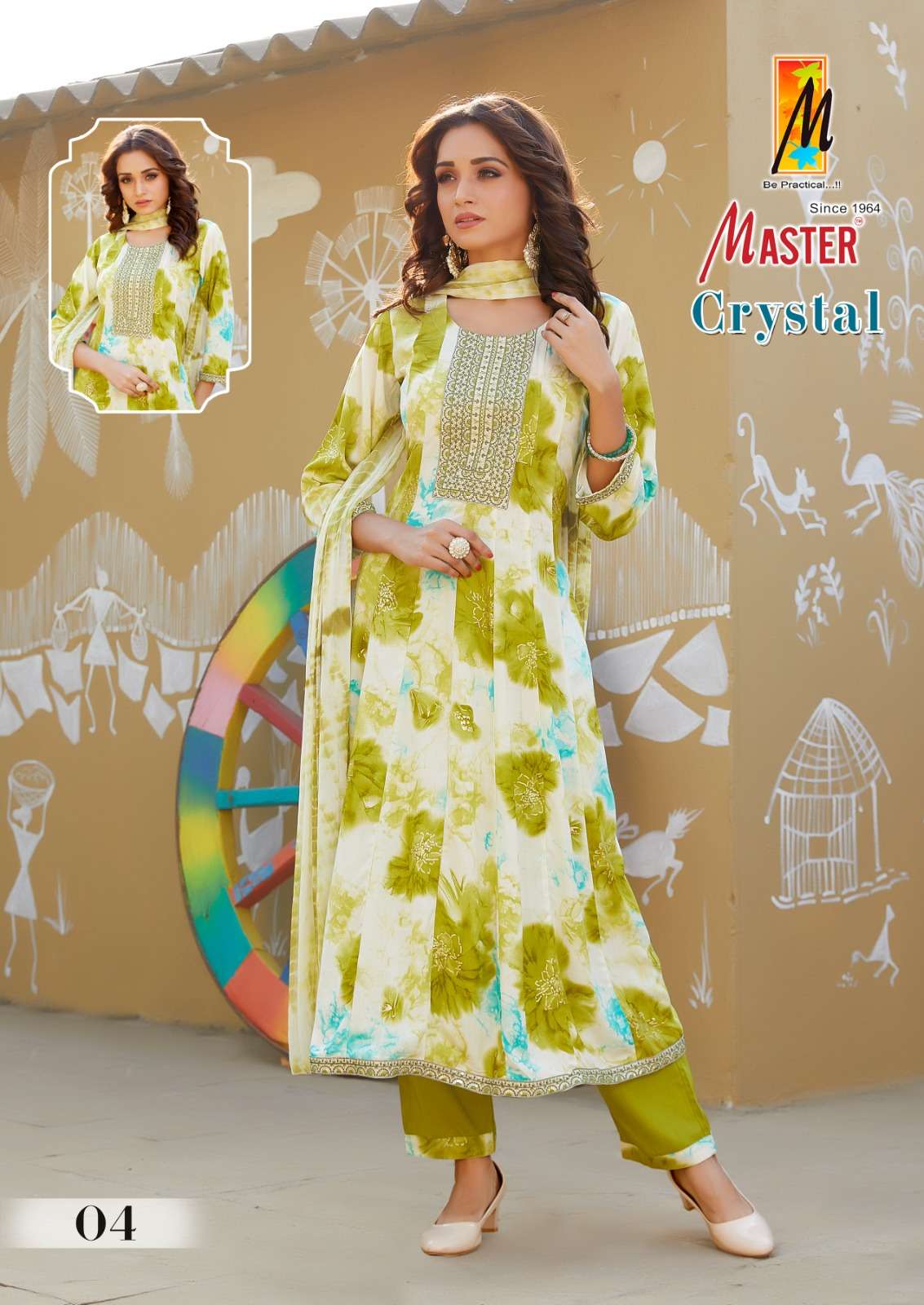 CRYSTAL GHERA BY MASTER RAYON PRINTED KURTI PANT WITH DUPATTA 