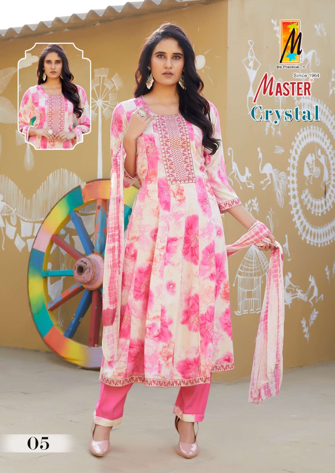 CRYSTAL GHERA BY MASTER RAYON PRINTED KURTI PANT WITH DUPATTA 