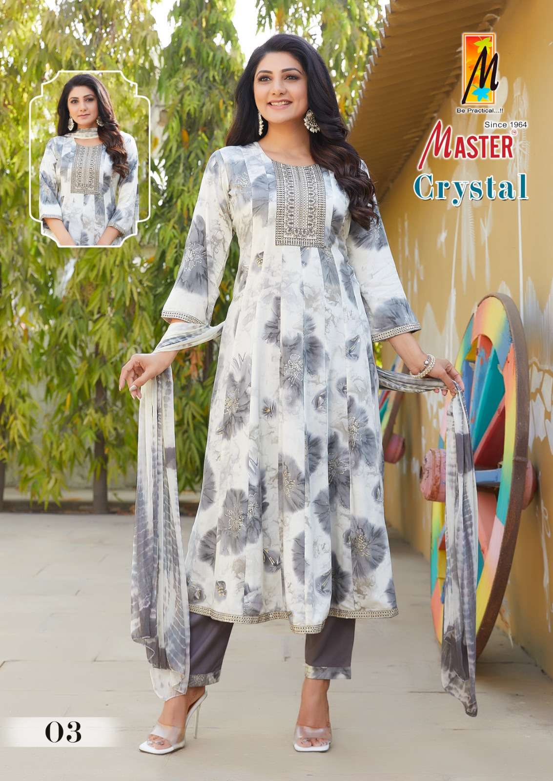 CRYSTAL GHERA BY MASTER RAYON PRINTED KURTI PANT WITH DUPATTA 