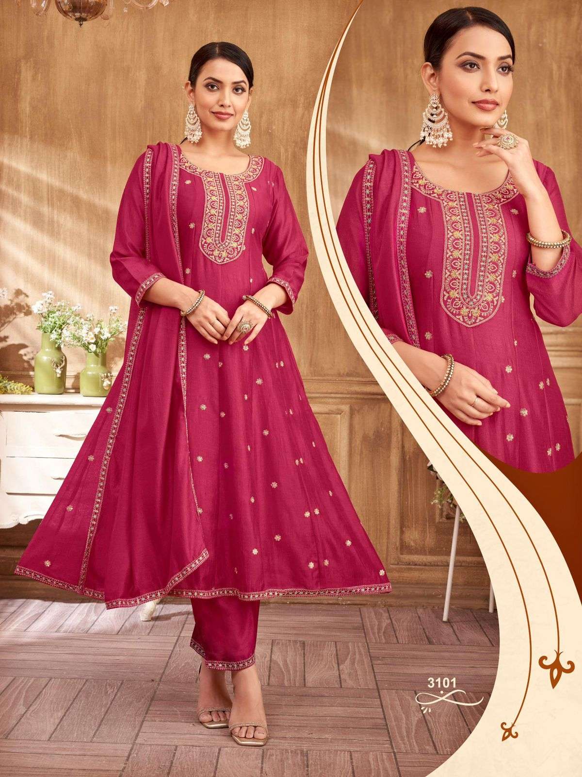 D.NO- 3099 TO 3102 BY LADIES FLAVOUR VICHITRA WITH EMBROIDERY WORK 3 PIECE SET 