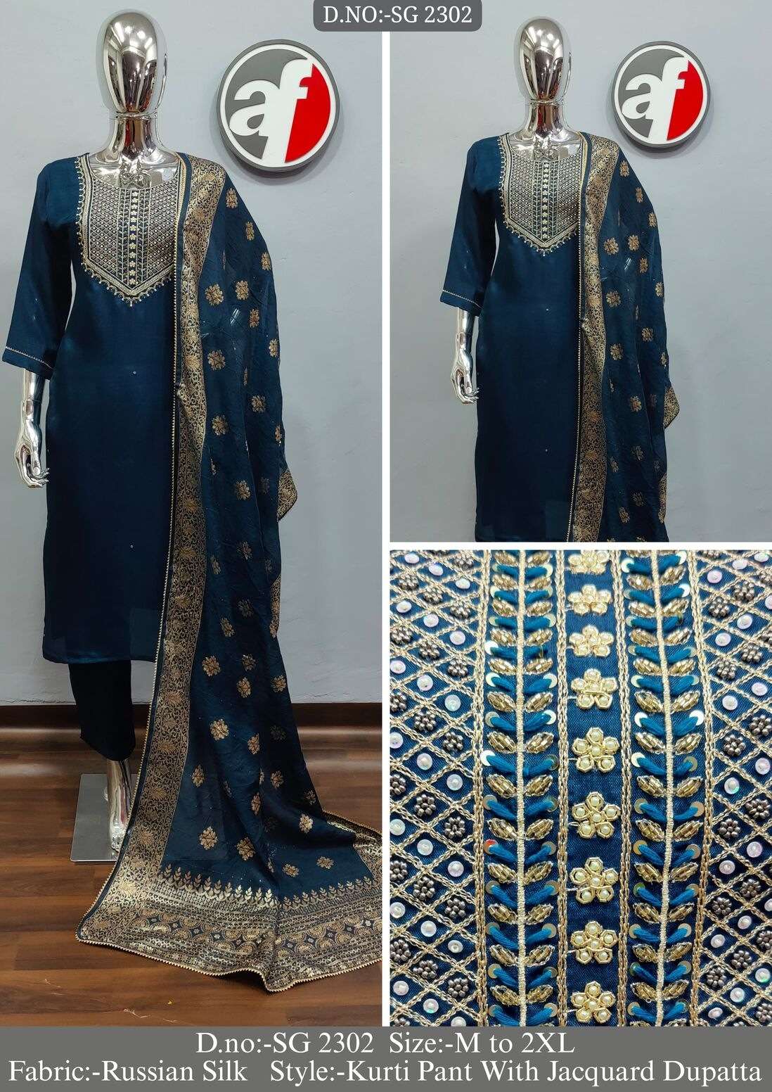 DESIGN NO. 2301 BY ANJU FABRICS RUSSIAN SILK PURE HEAVY EMBROIDERY HANDWORK