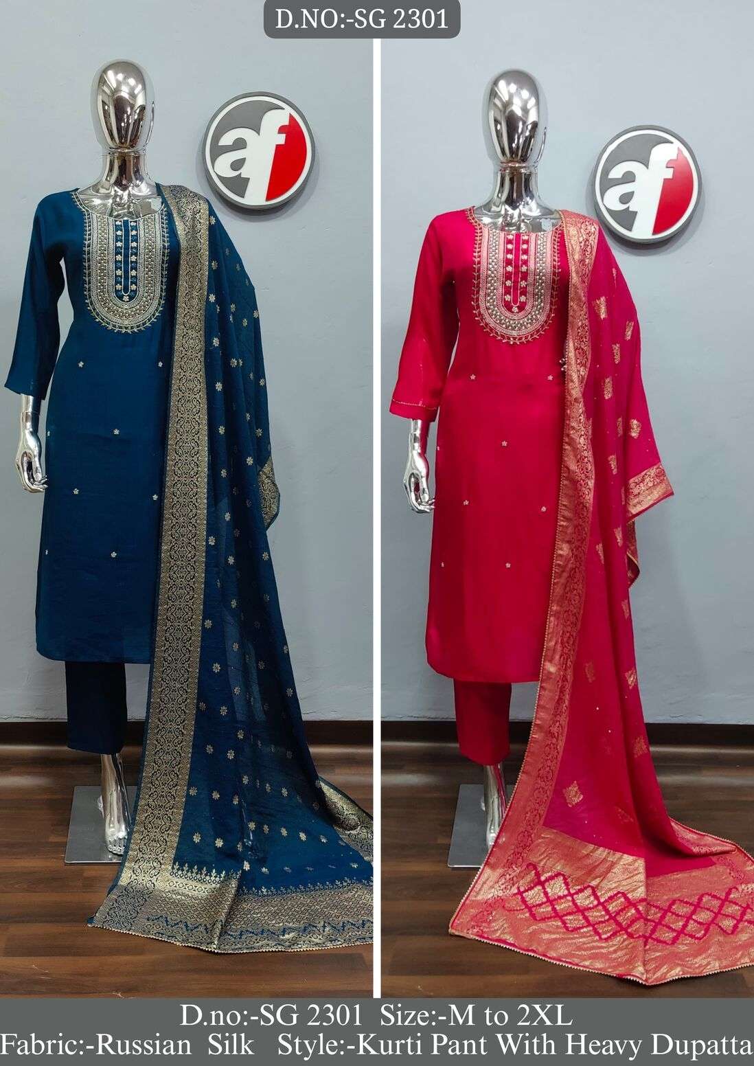 DESIGN NO. 2301 BY ANJU FABRICS RUSSIAN SILK PURE HEAVY EMBROIDERY HANDWORK