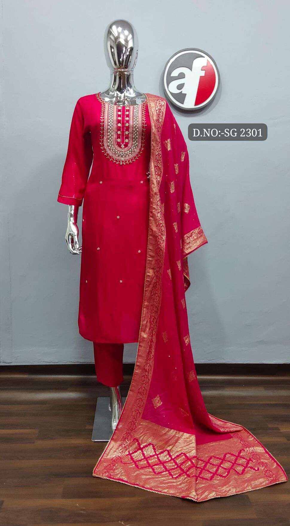 DESIGN NO. 2301 BY ANJU FABRICS RUSSIAN SILK PURE HEAVY EMBROIDERY HANDWORK