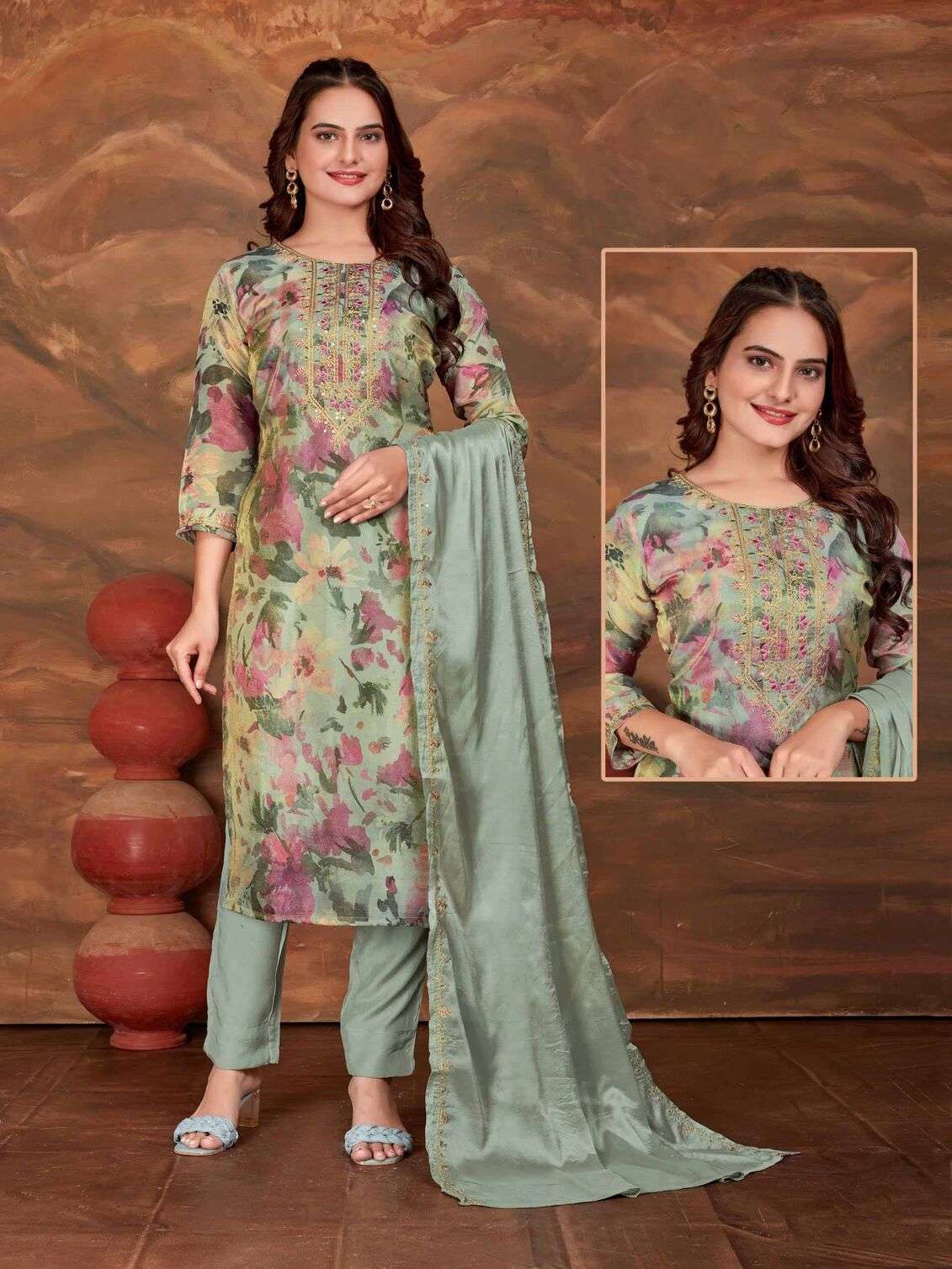 DESIGN NO. 5071 TF PURE GOLD WITH DIGITAL PRINT & EMBROIDERY WORK 3 PCS SET