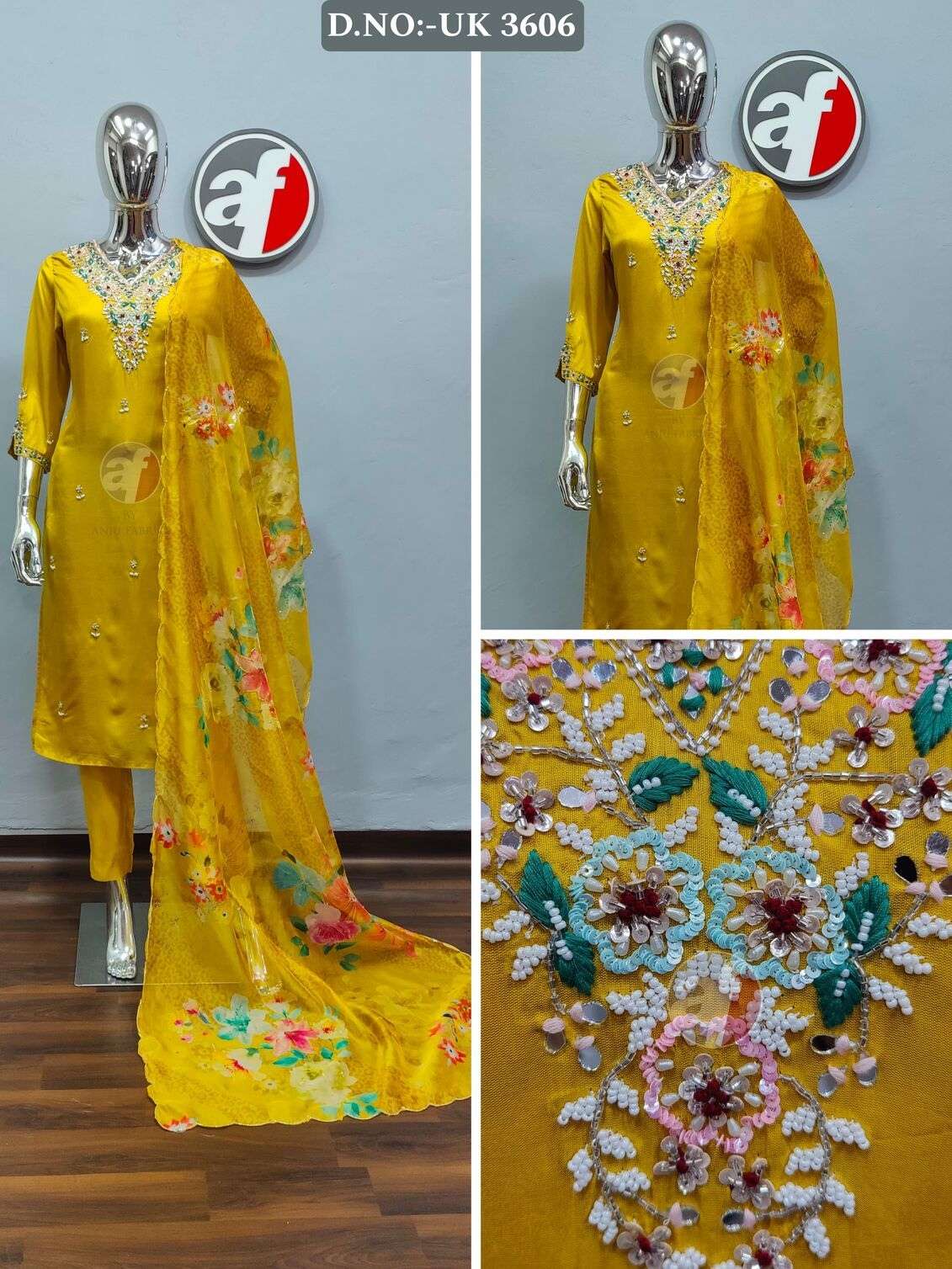 DESIGN NO- UK 3603 To 3612 BY ANJU FABRICS ORGANZA WITH DIGITAL PRINT 3PCS SET  