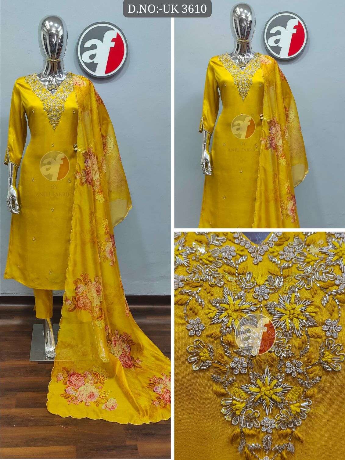 DESIGN NO- UK 3603 To 3612 BY ANJU FABRICS ORGANZA WITH DIGITAL PRINT 3PCS SET  