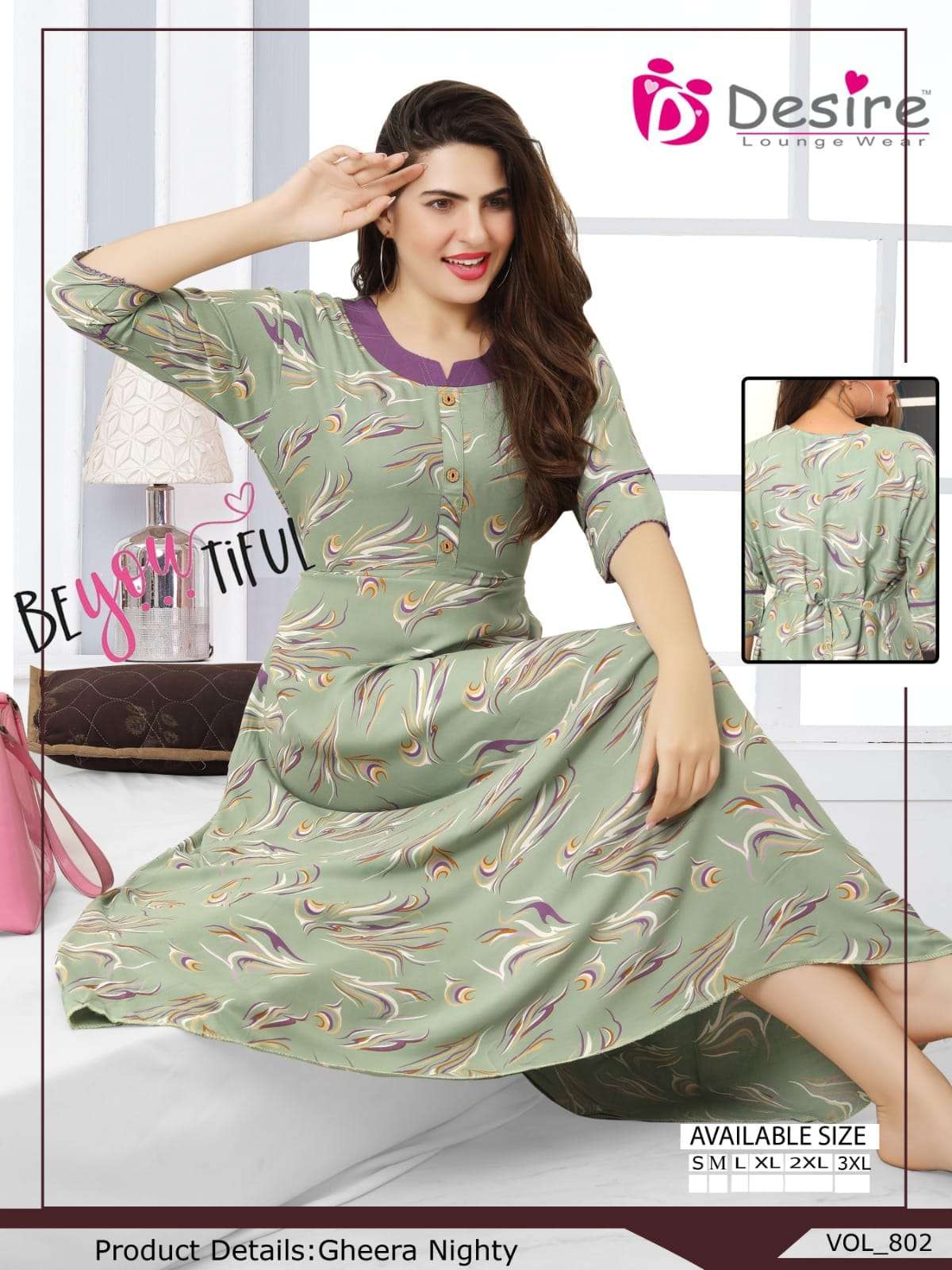 DESIRE PRESENT RAYON PRINTED GHERA NIGHTY 