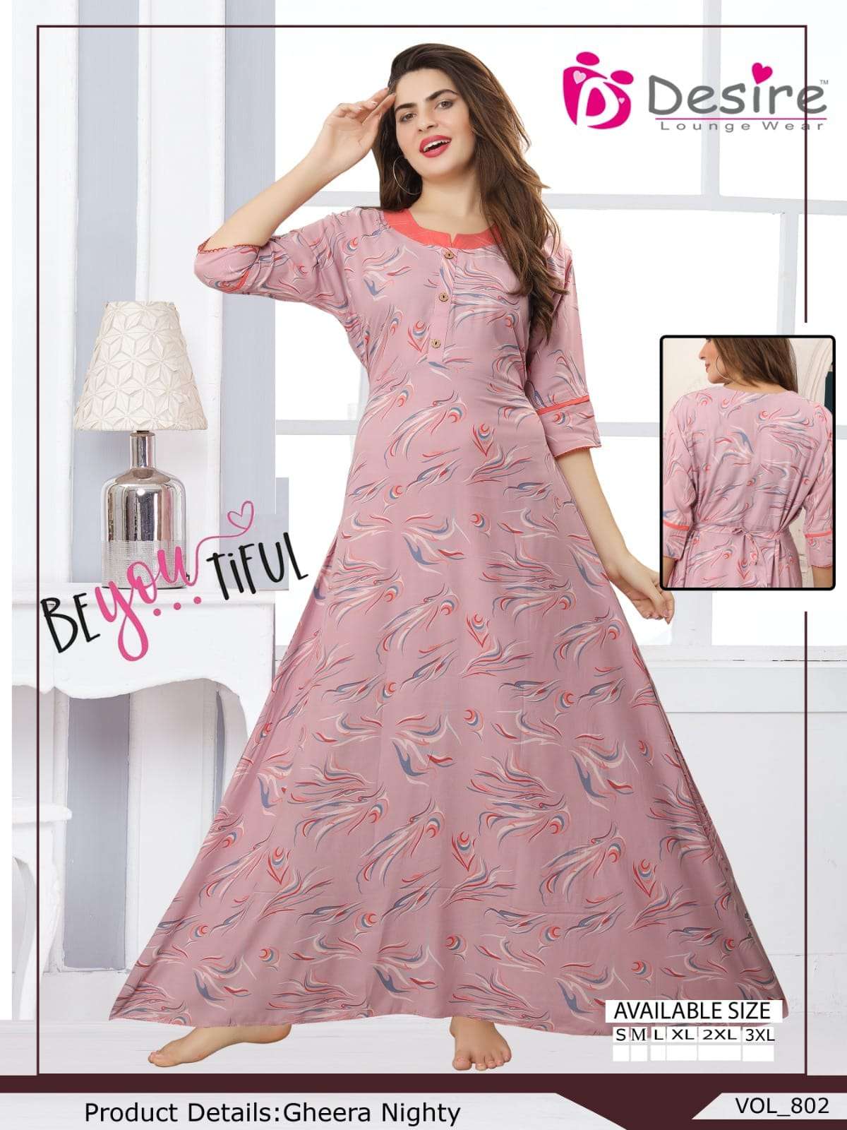 DESIRE PRESENT RAYON PRINTED GHERA NIGHTY 