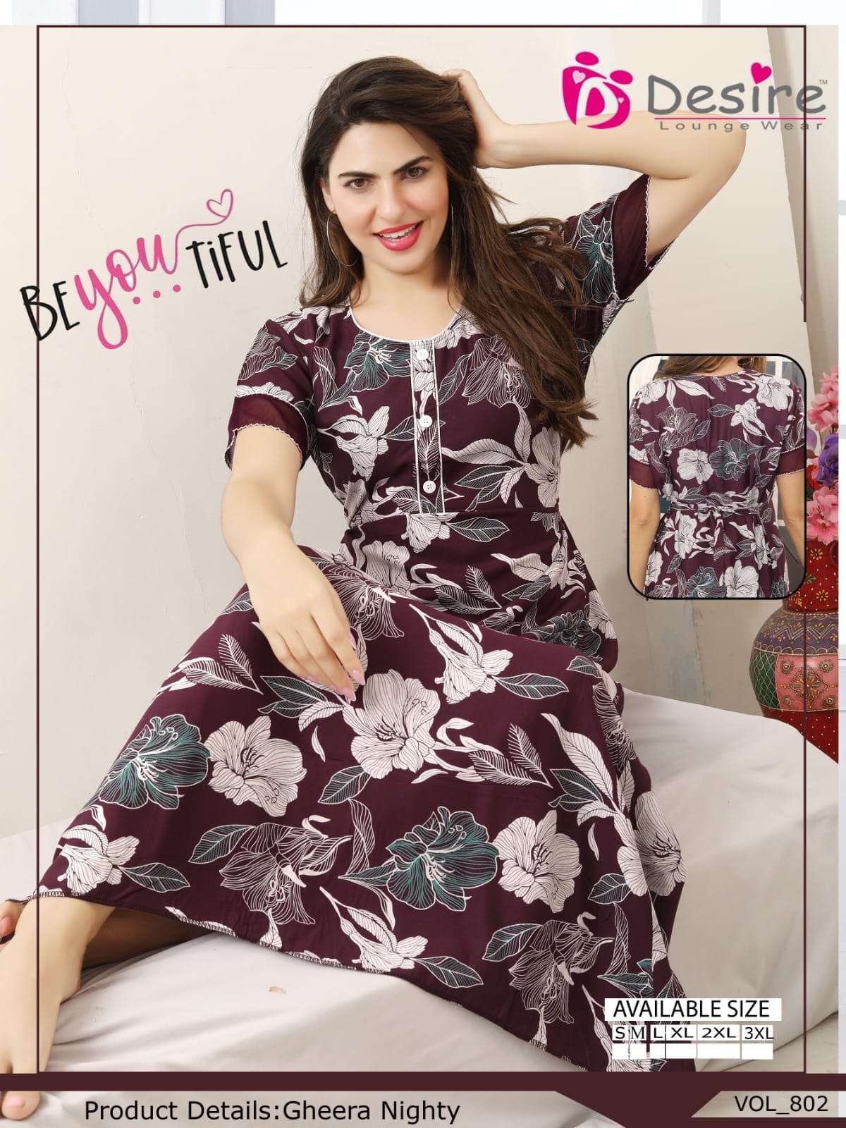 DESIRE PRESENT RAYON PRINTED GHERA NIGHTY 