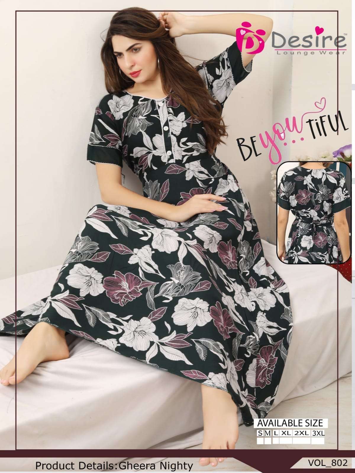 DESIRE PRESENT RAYON PRINTED GHERA NIGHTY 