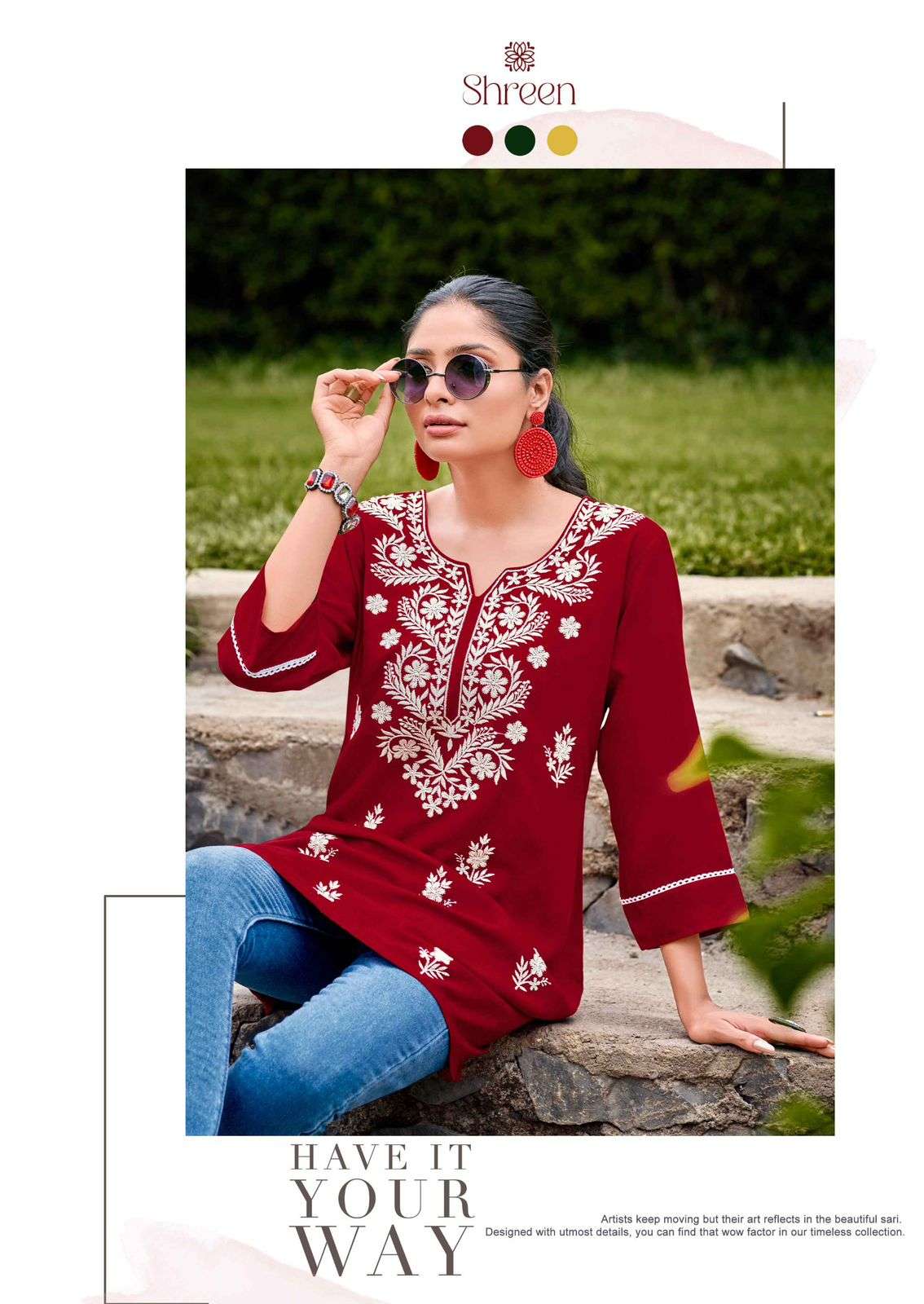 FUSION BY SHREEN RAYON TRENDY WESTERN LUCKNOWI WORK TUNICS 