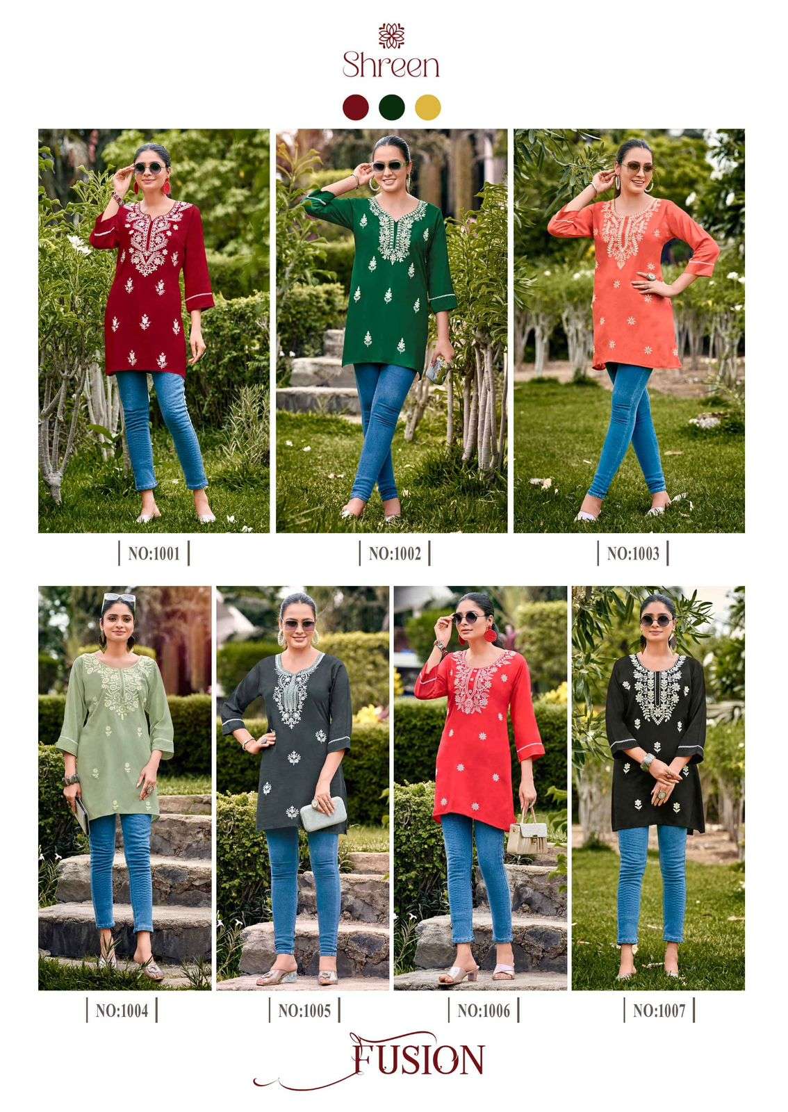 FUSION BY SHREEN RAYON TRENDY WESTERN LUCKNOWI WORK TUNICS 