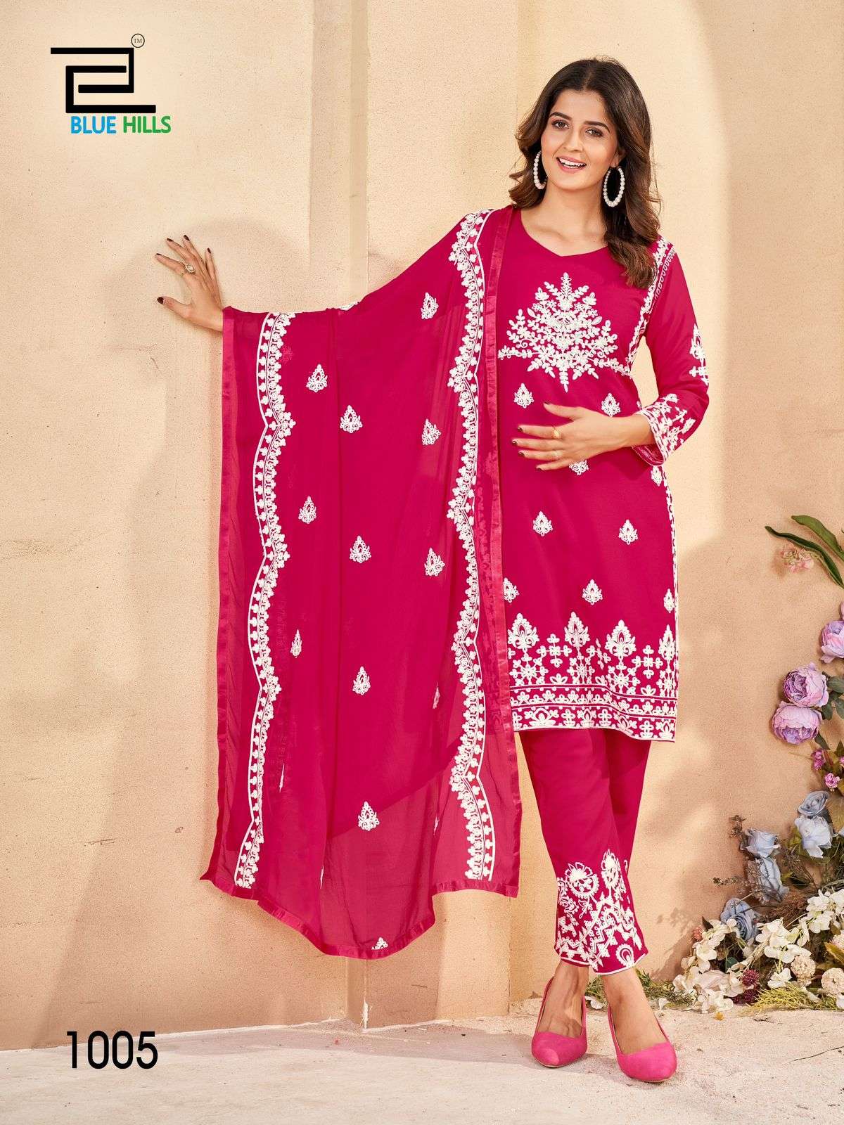 GALAXY BY BLUE HILLS RAYON FABRIC WITH CHAIN STITCH EMBROIDERY PANT WITH WORK 