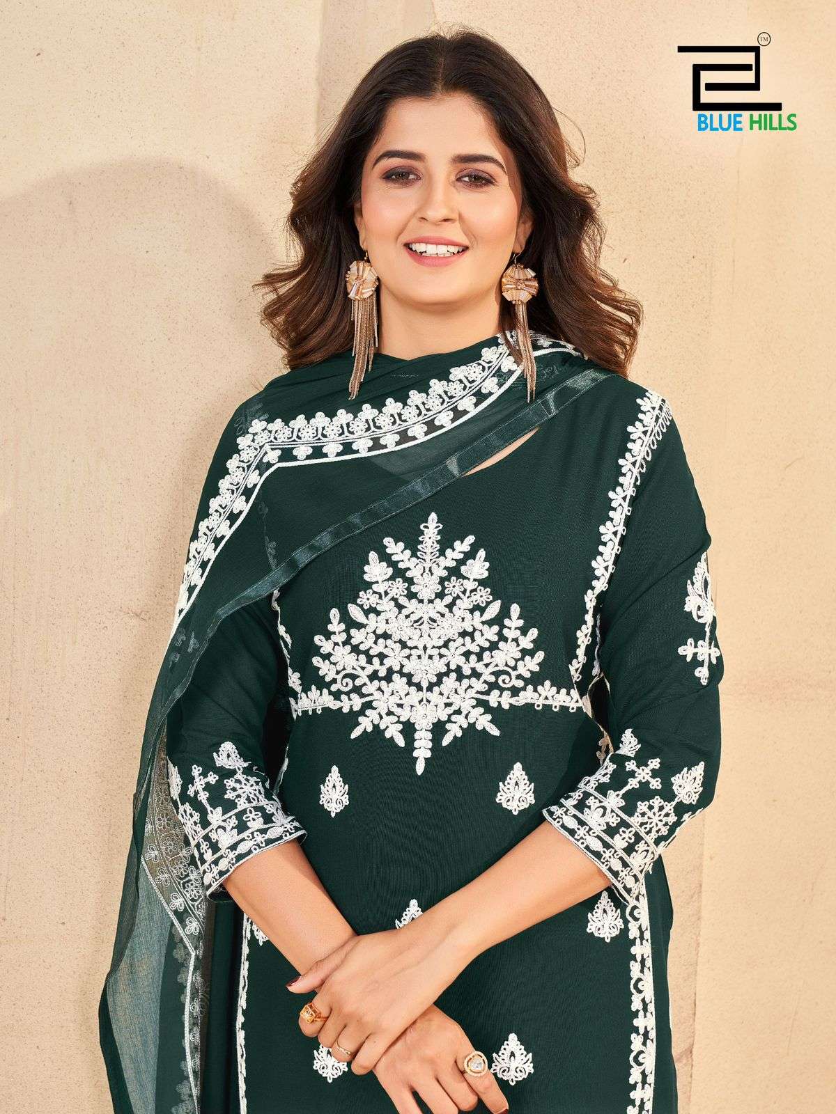 GALAXY BY BLUE HILLS RAYON FABRIC WITH CHAIN STITCH EMBROIDERY PANT WITH WORK 