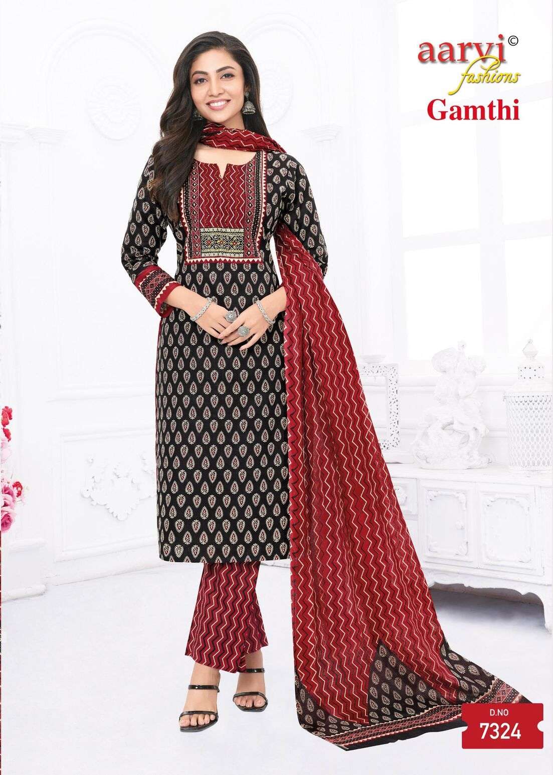 GAMTHI VOL-5 BY AARVI FASHION KATHA HANDWORK PRINTED 3 PCS SET 