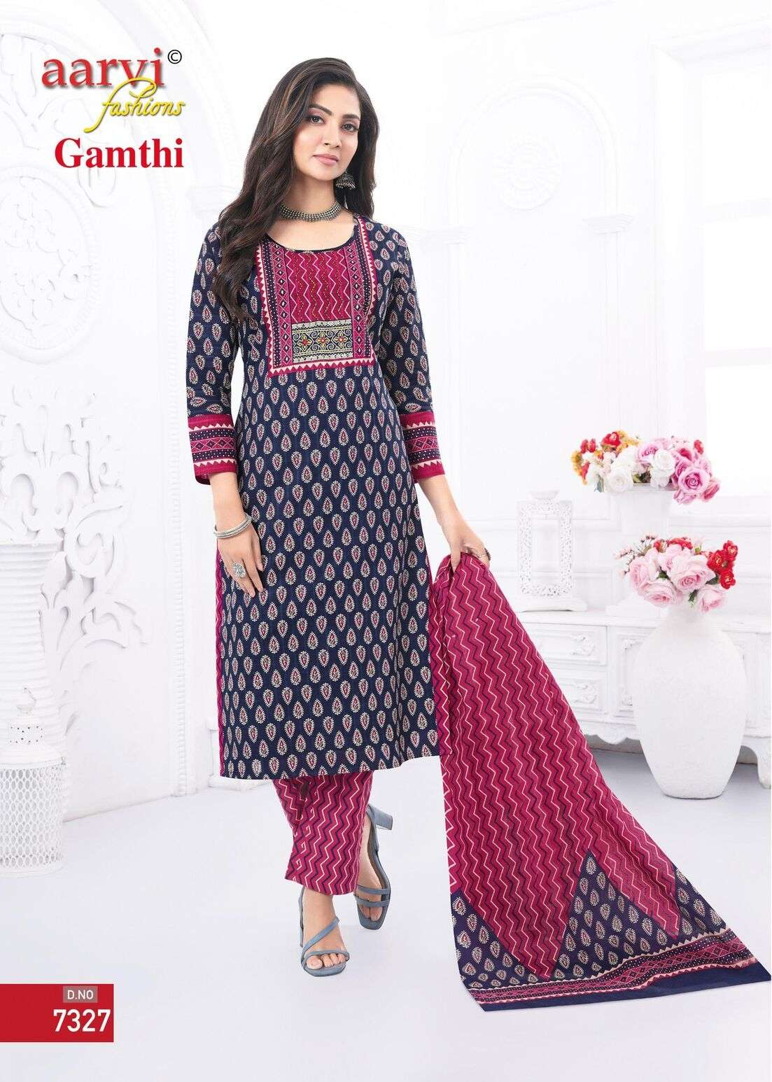 GAMTHI VOL-5 BY AARVI FASHION KATHA HANDWORK PRINTED 3 PCS SET 