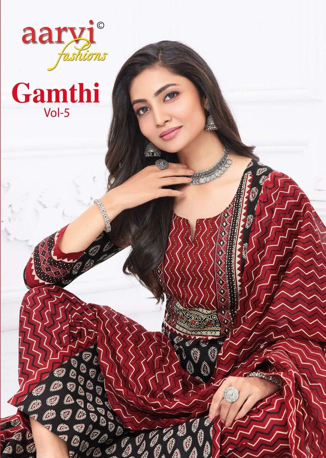 GAMTHI VOL-5 BY AARVI FASHION KATHA HANDWORK PRINTED 3 PCS SET 