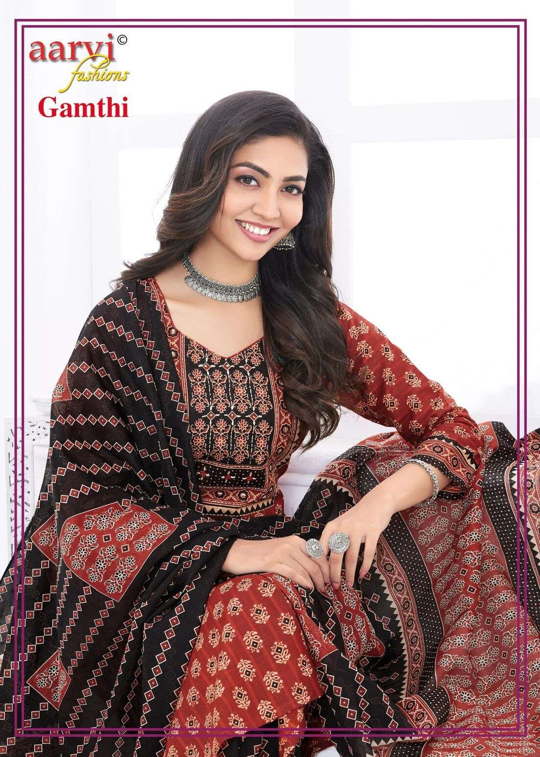 GAMTHI VOL-5 BY AARVI FASHION KATHA HANDWORK PRINTED 3 PCS SET 