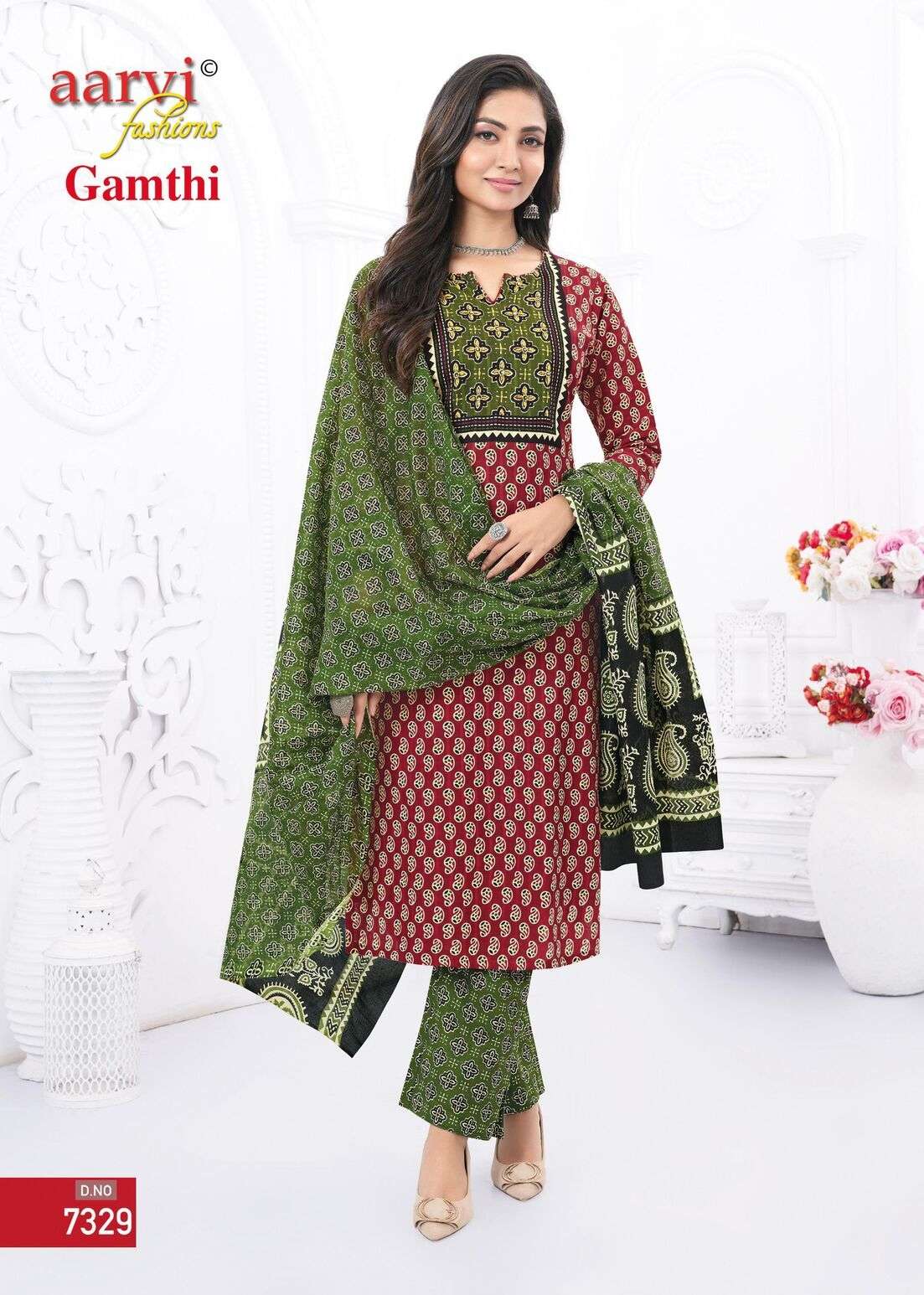 GAMTHI VOL-5 BY AARVI FASHION KATHA HANDWORK PRINTED 3 PCS SET 