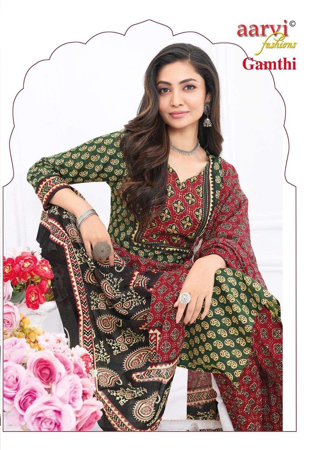 GAMTHI VOL-5 BY AARVI FASHION KATHA HANDWORK PRINTED 3 PCS SET 