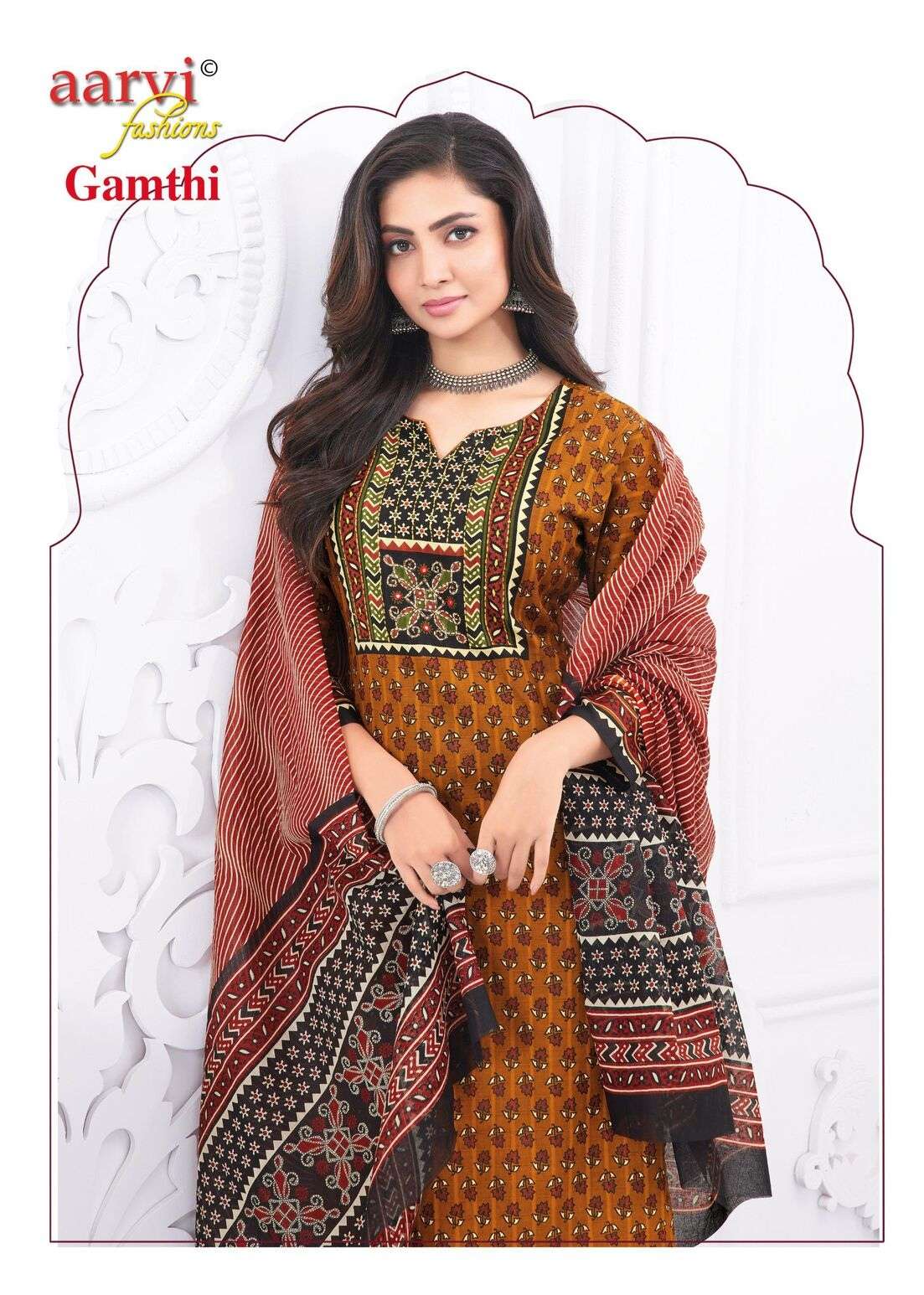GAMTHI VOL-5 BY AARVI FASHION KATHA HANDWORK PRINTED 3 PCS SET 