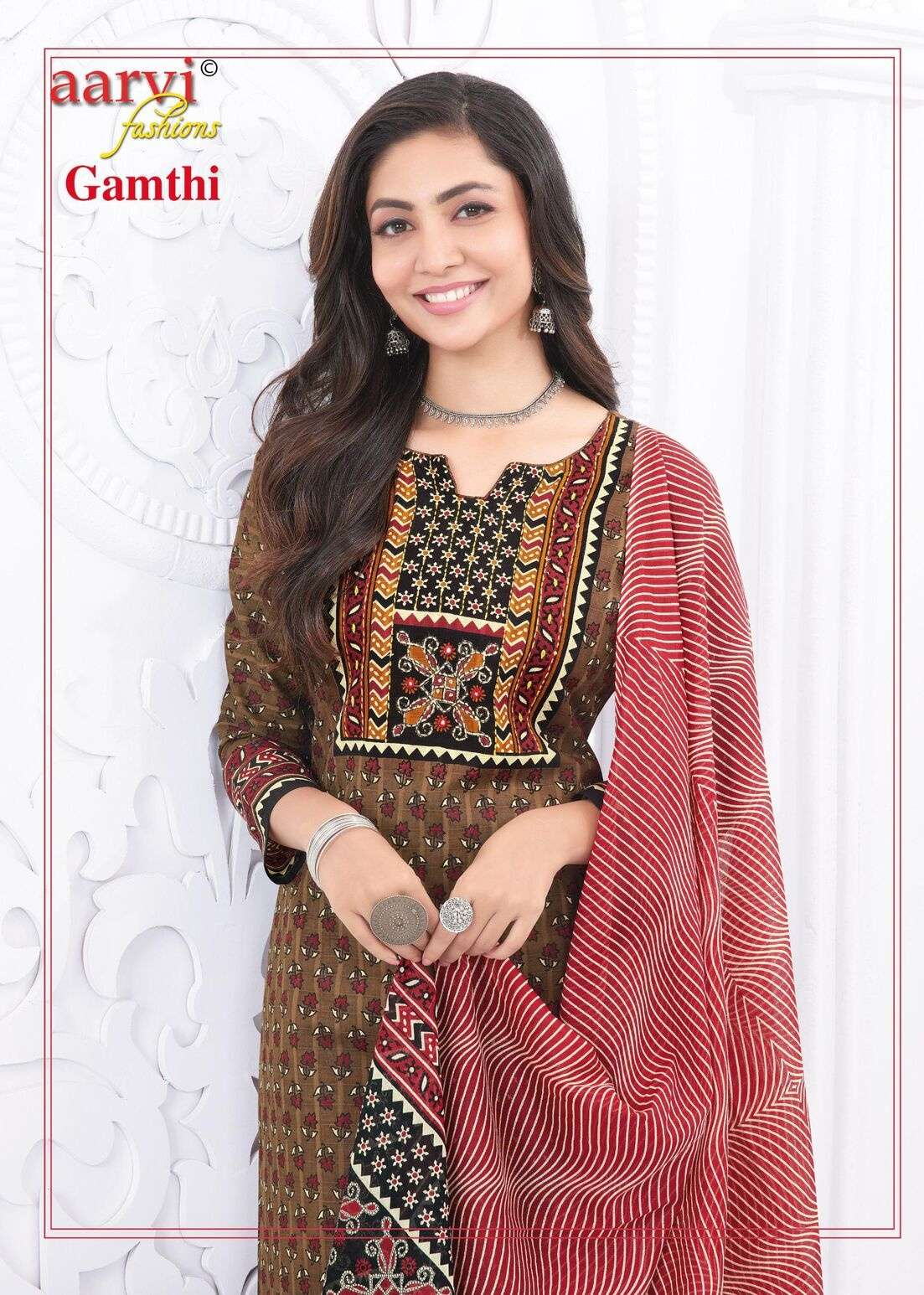 GAMTHI VOL-5 BY AARVI FASHION KATHA HANDWORK PRINTED 3 PCS SET 