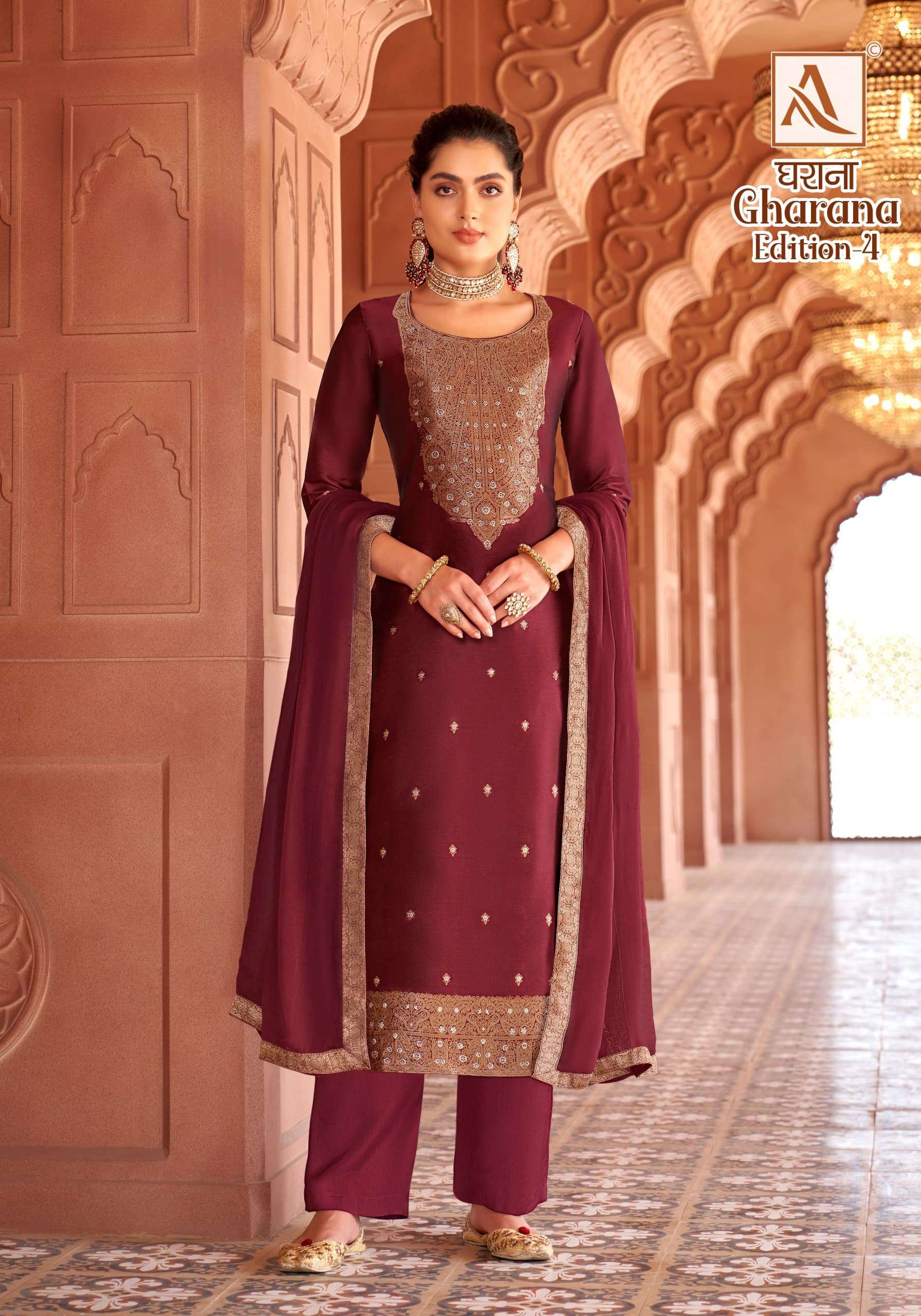 GHARANA VOL-4 BY ALOK SUIT PREMIUM DOLA JACQUARD DESIGNER SUIT 