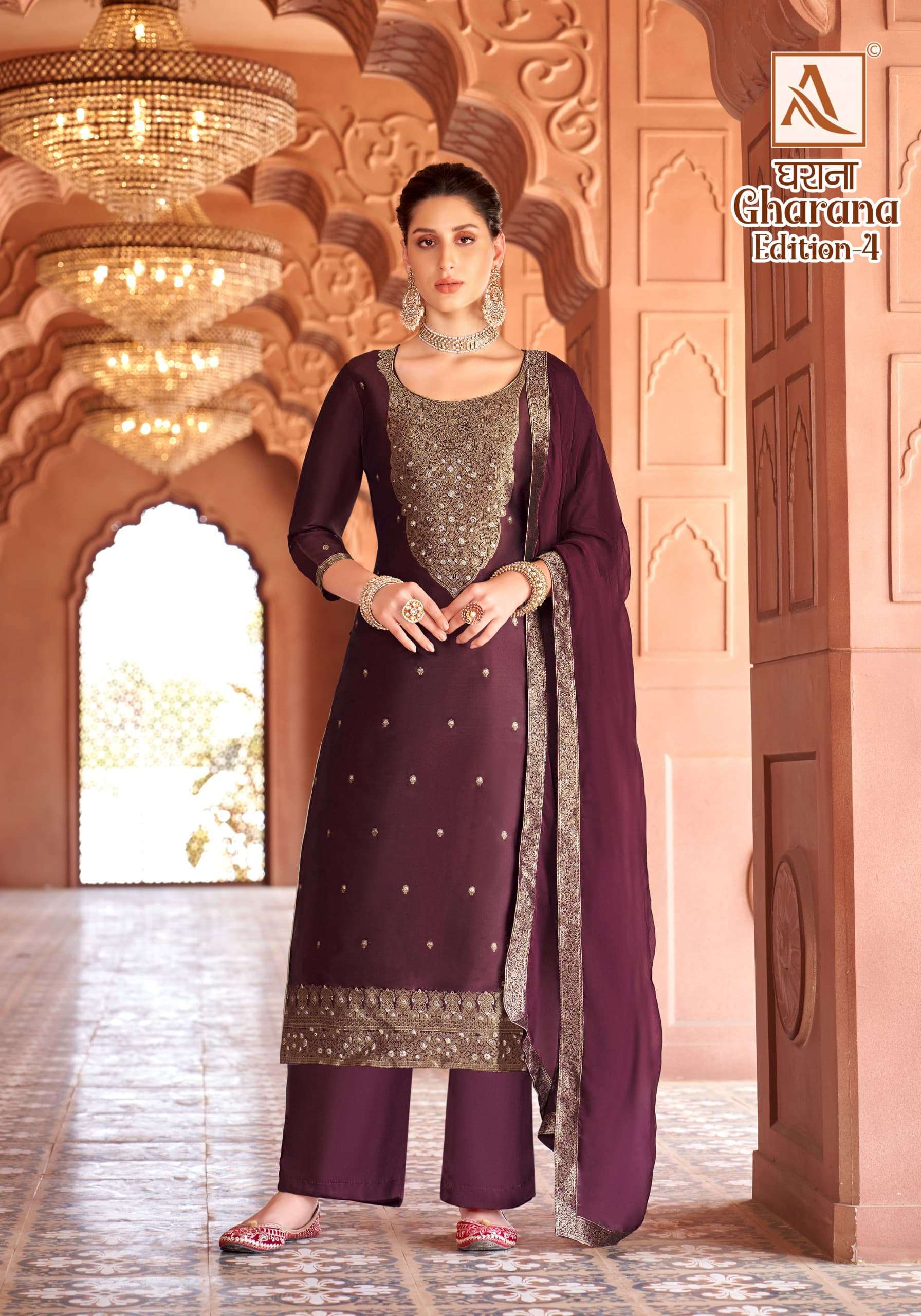 GHARANA VOL-4 BY ALOK SUIT PREMIUM DOLA JACQUARD DESIGNER SUIT 