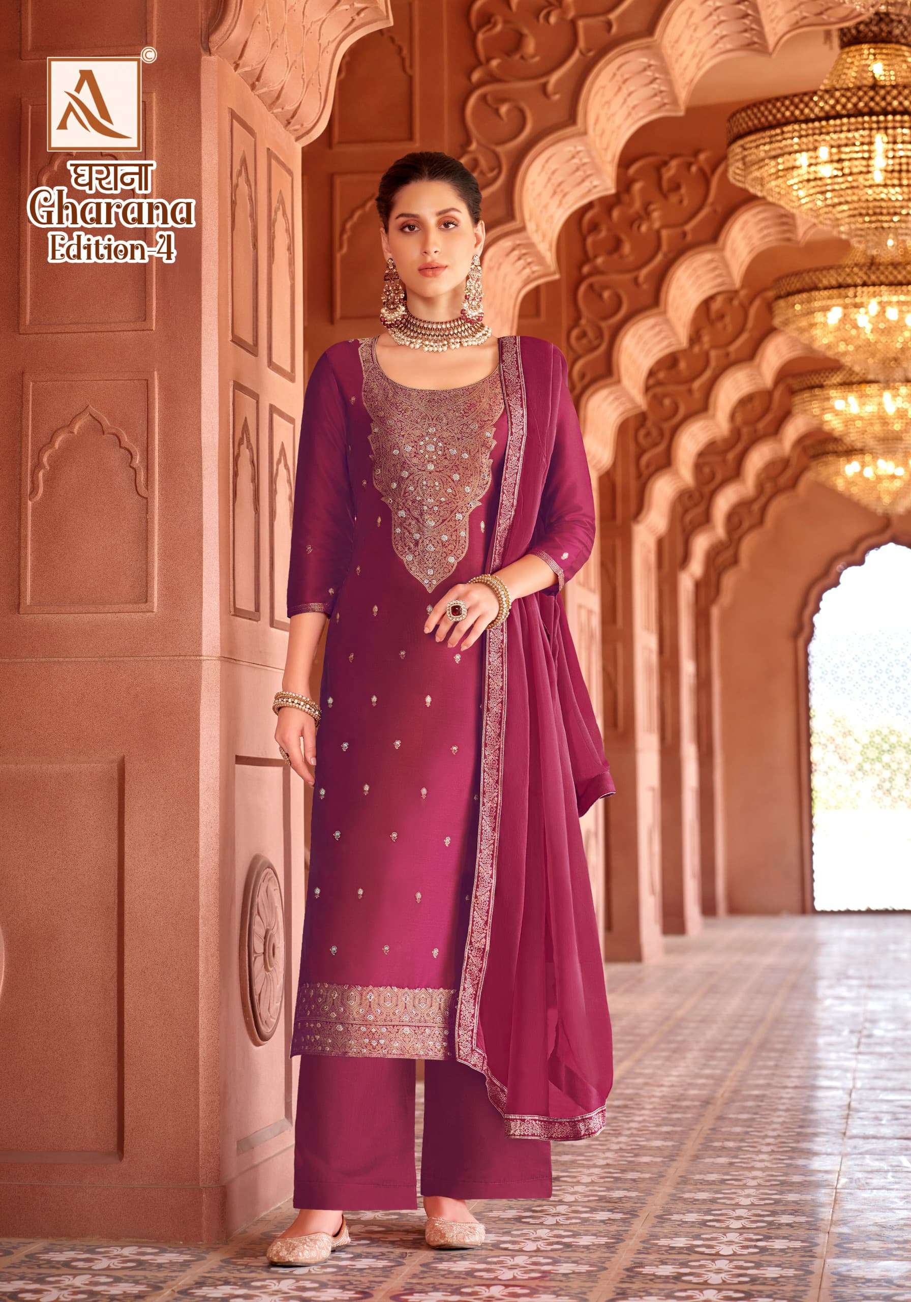 GHARANA VOL-4 BY ALOK SUIT PREMIUM DOLA JACQUARD DESIGNER SUIT 