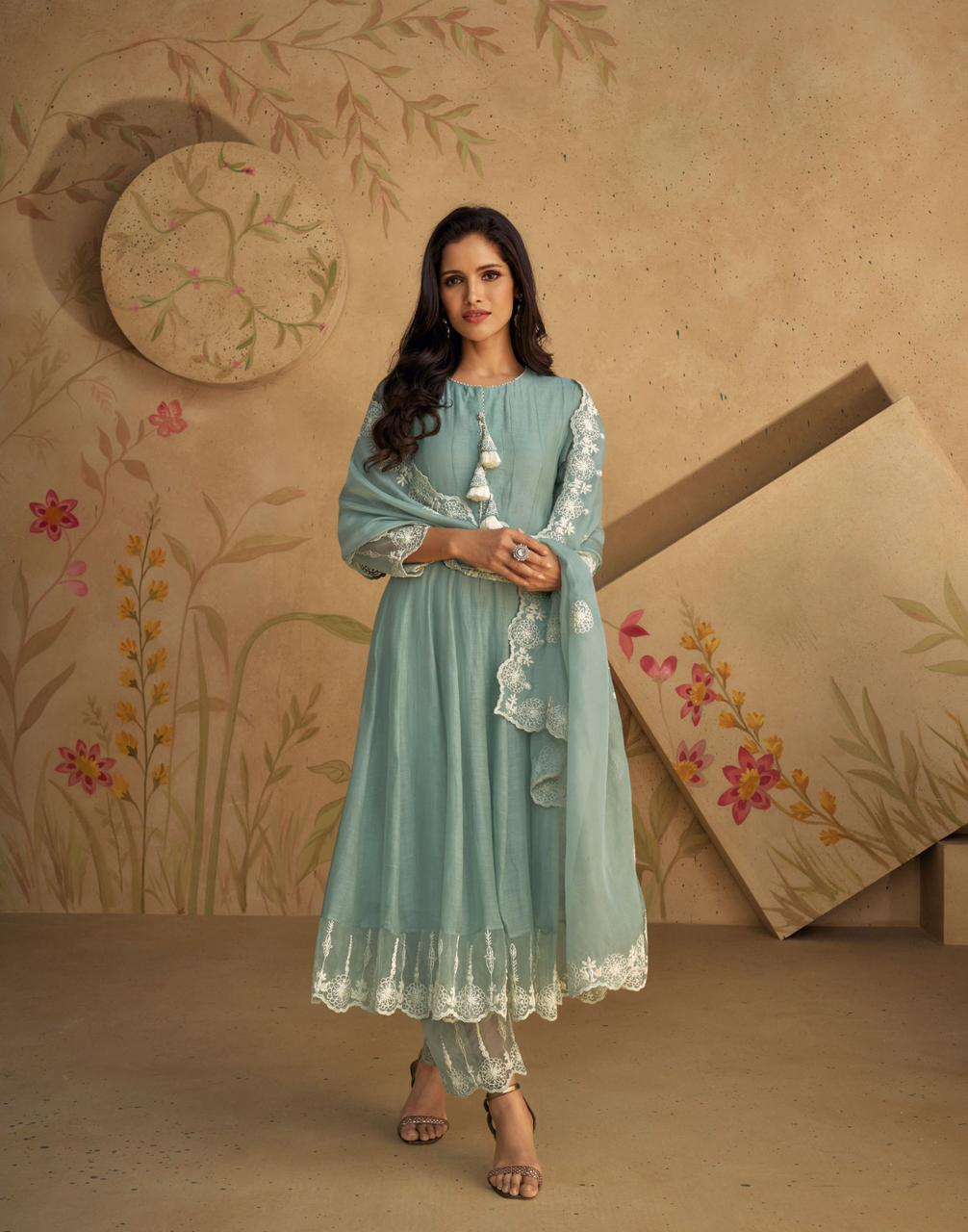 GHAZAL BY SAYURI DESIGNER PURE REAL SILK EMBROIDERY KURTI PANT WITH DUPATTA 