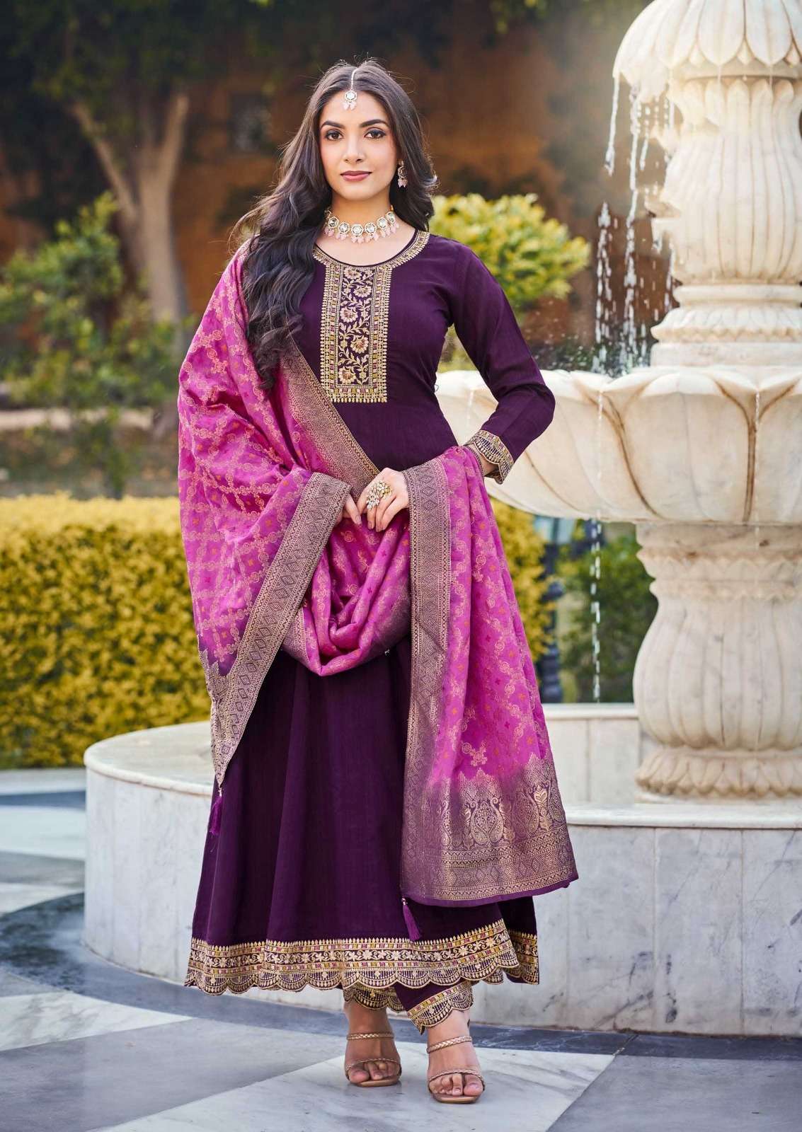 GJ-5177 RA SILK WITH FANCY EMBROIDERY WORK WITH JACQUARD DUPATTA 