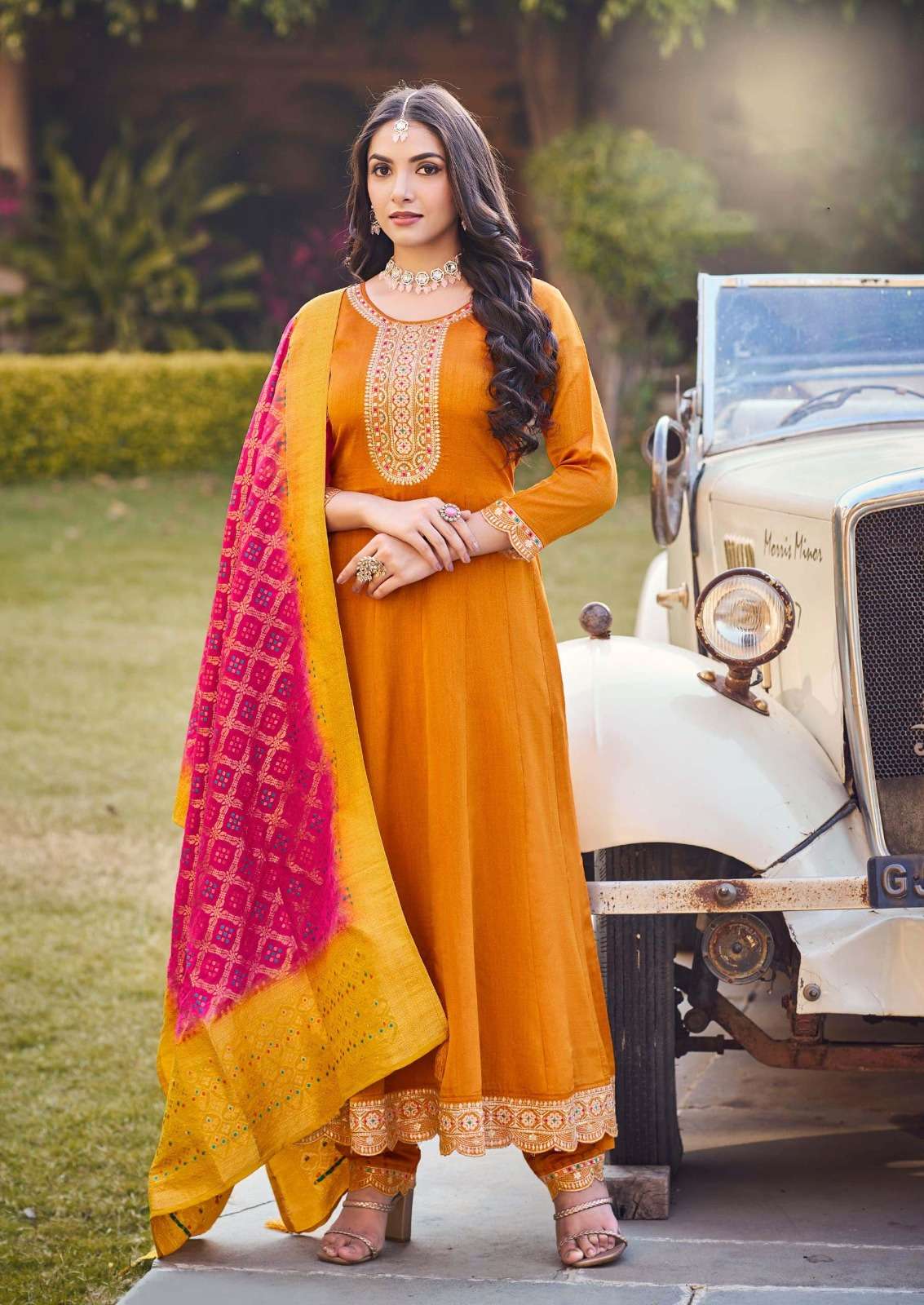 GJ-5179 RA SILK WITH FANCY EMBROIDERY WORK WITH JACQUARD DUPATTA 