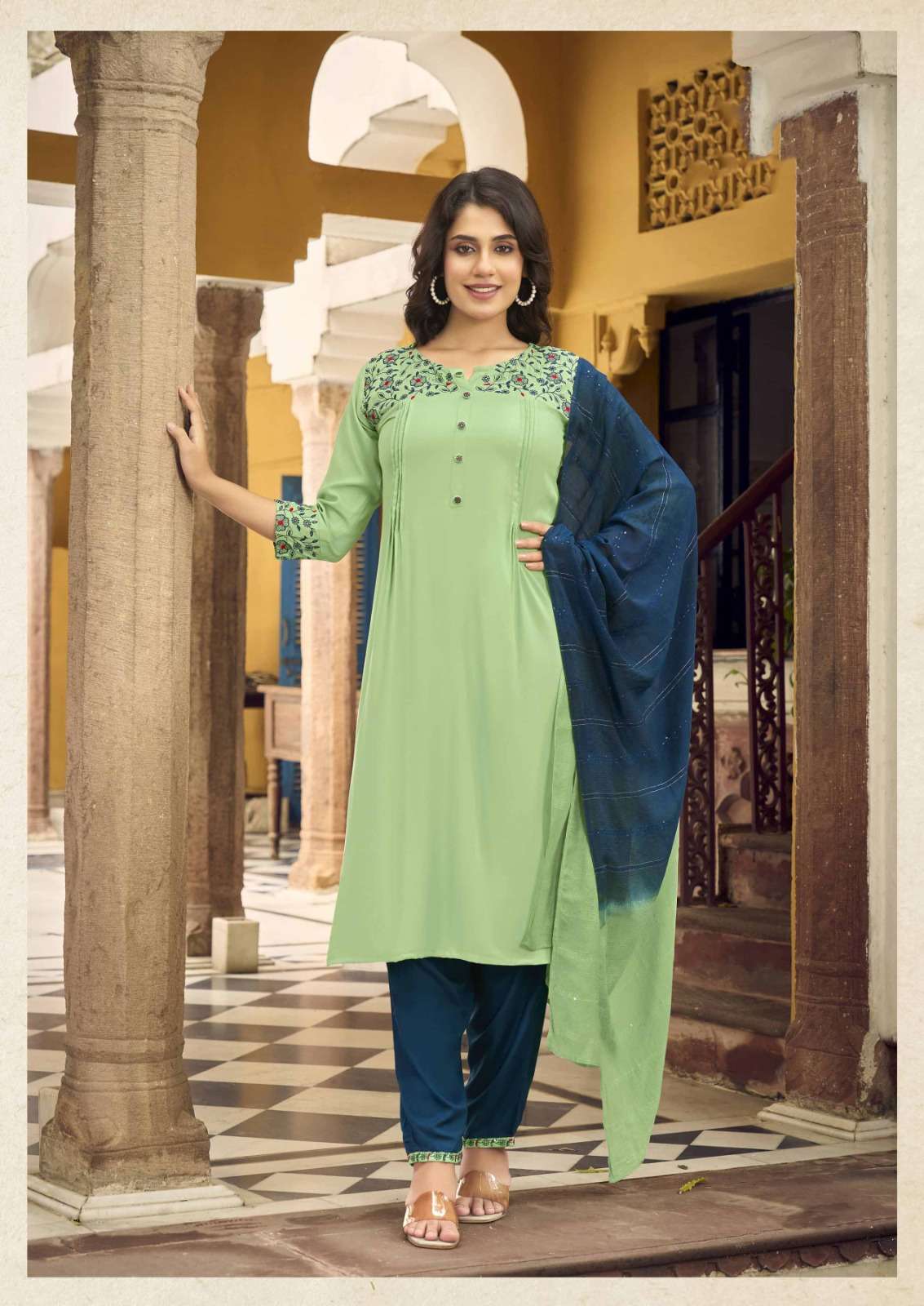 GP-2002 WO RAYON FABRIC KURTI PANT & DUPATTA WITH THREAD WORK 