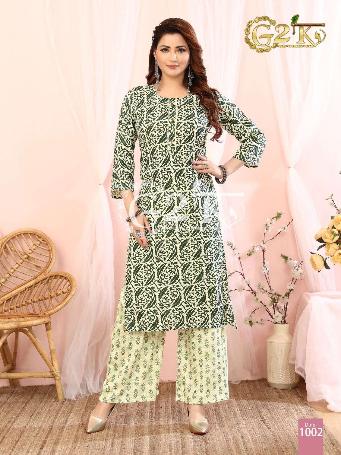 GULABO BY G2K RAYON PRINTED 2 PIECE KURTI PLAZO 