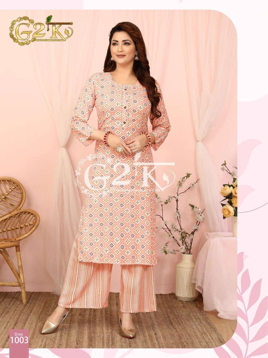 GULABO BY G2K RAYON PRINTED 2 PIECE KURTI PLAZO 