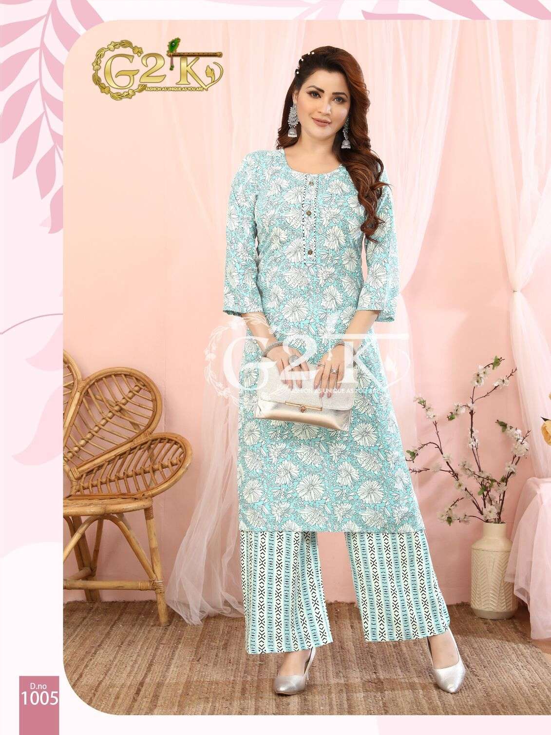 GULABO BY G2K RAYON PRINTED 2 PIECE KURTI PLAZO 