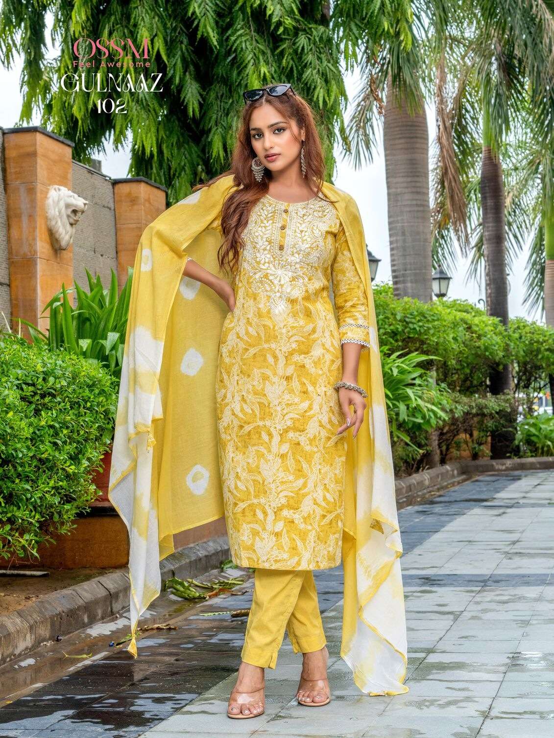 GULNAAZ BY OSSM CHIKANKARI EMBROIDERY WORK KURTI PANT WITH DUPATTA 