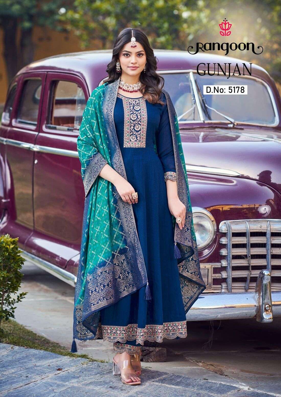 GUNJAN BY RANGOON SILK WITH FANCY EMBROIDERY WORK IN ANARKALI STYLE 