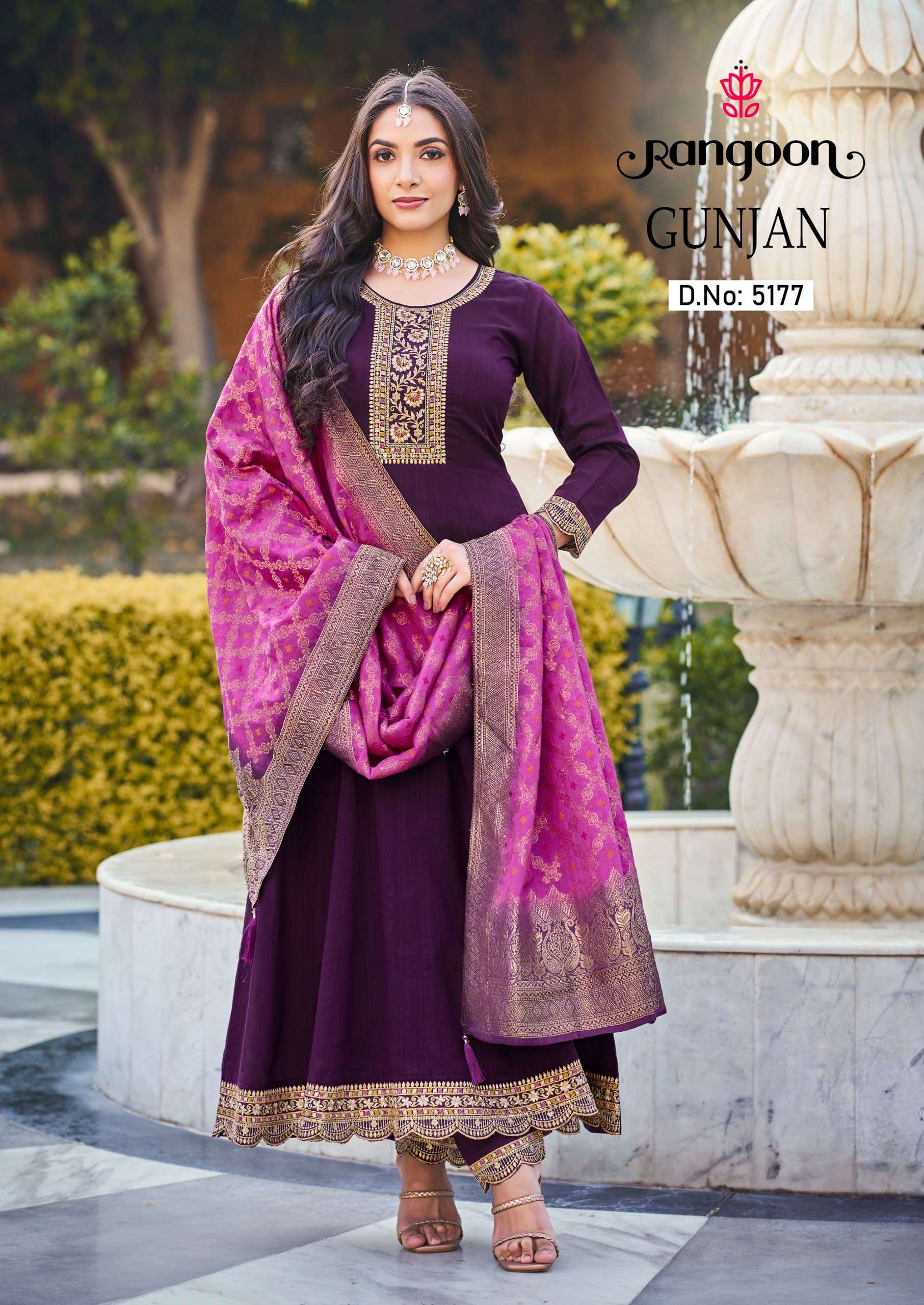 GUNJAN BY RANGOON SILK WITH FANCY EMBROIDERY WORK IN ANARKALI STYLE 