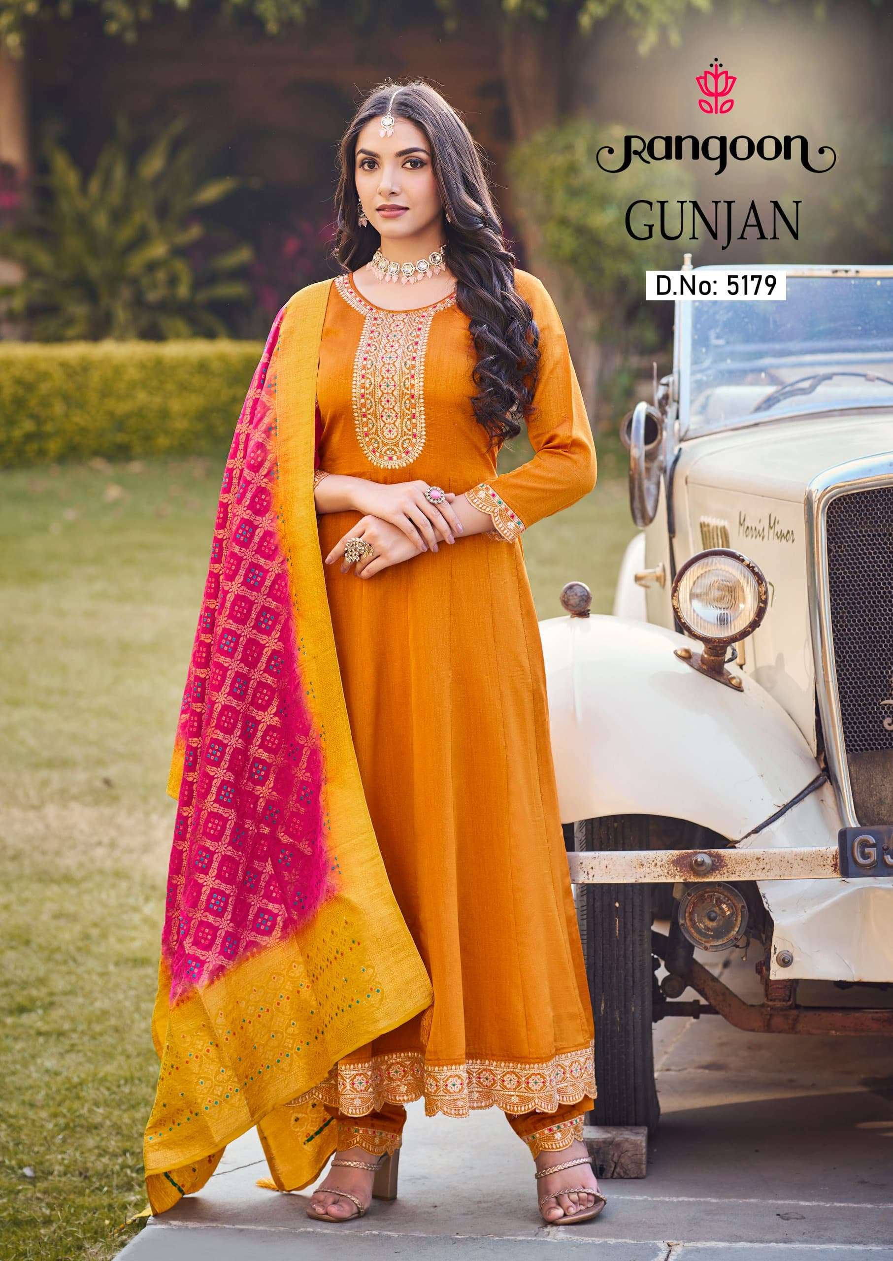 GUNJAN BY RANGOON SILK WITH FANCY EMBROIDERY WORK IN ANARKALI STYLE 